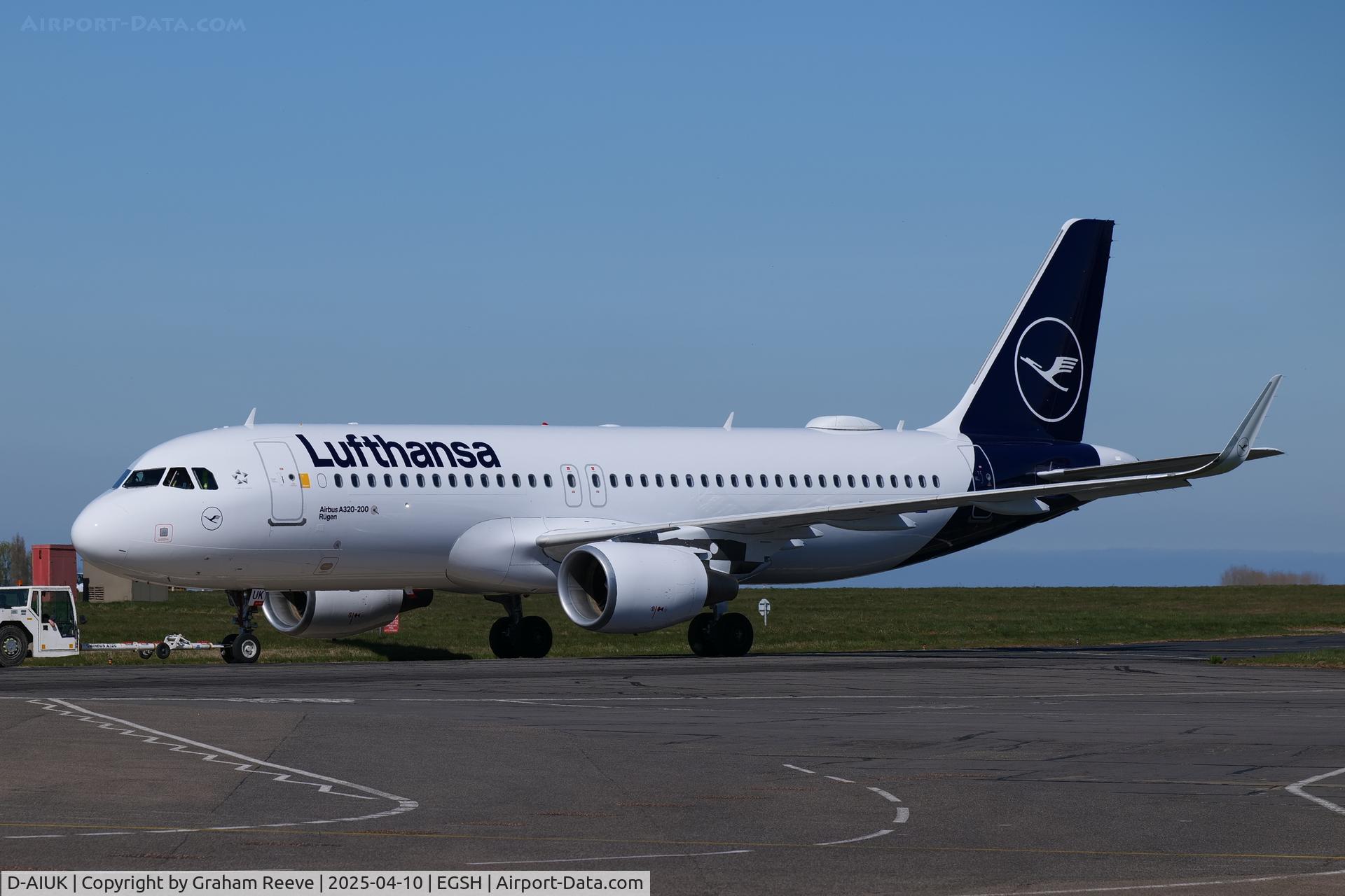 D-AIUK, 2015 Airbus A320-214 C/N 6423, Under tow at Norwich.