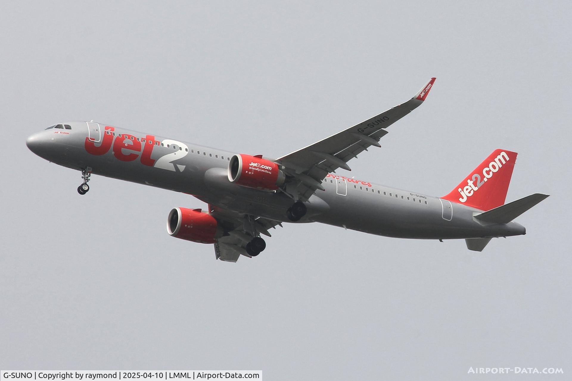 G-SUNO, 2024 Airbus A321-251NX C/N 12060, Airbus A321-251NX reg G-SUNO of Jet2Com on approach to land on RW13 in Malta.