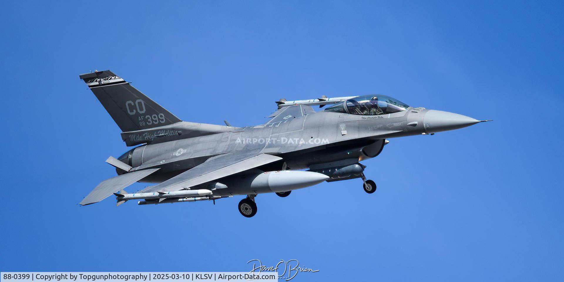 88-0399, 1988 General Dynamics F-16C Fighting Falcon C/N 5C-613, SNAKE21 of the CO ANG returning to Nellis AFB