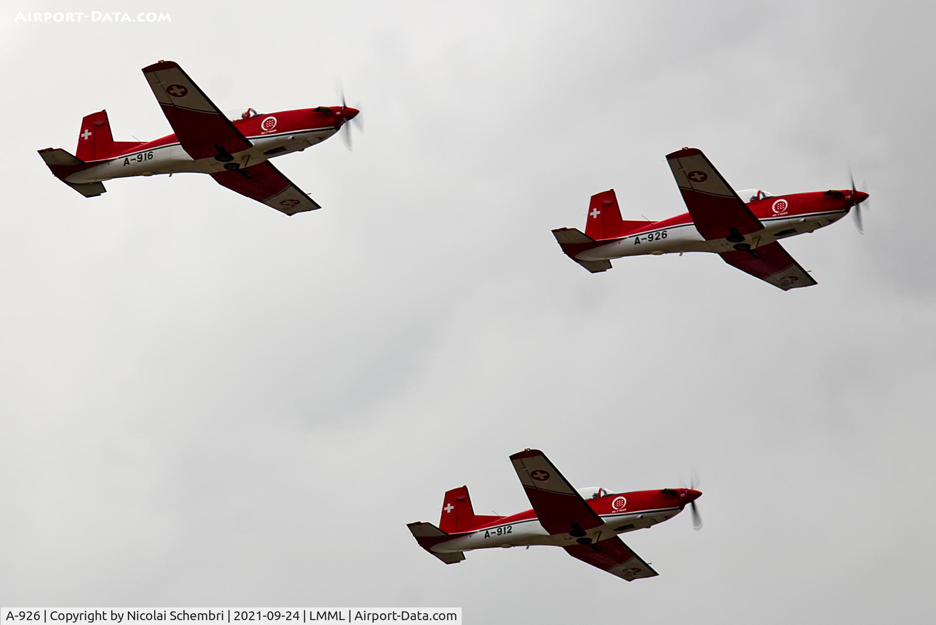 A-926, 1983 Pilatus PC-7 Turbo Trainer C/N 334, Arriving for the Malta International Airshow 2021.