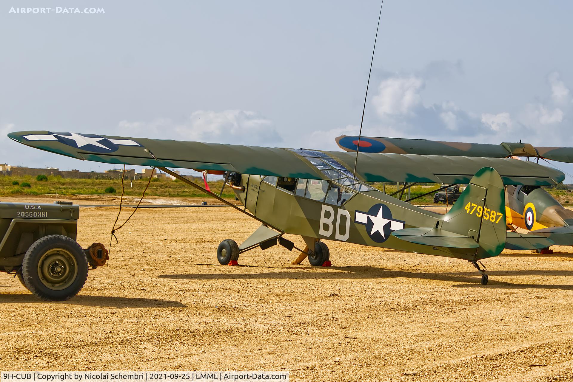 9H-CUB, 1944 Piper J3C-65 Cub Cub C/N 11883, Static display at the Malta International Airshow 2021.