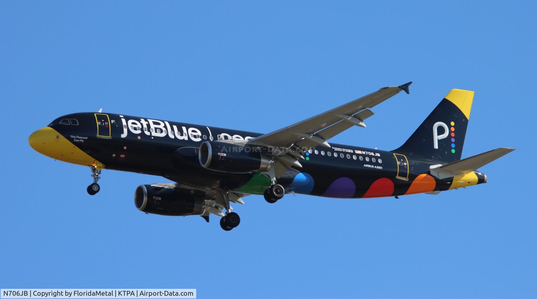 N706JB, 2008 Airbus A320-232 C/N 3451, JBU A320 Peacock zx hpn-tpa