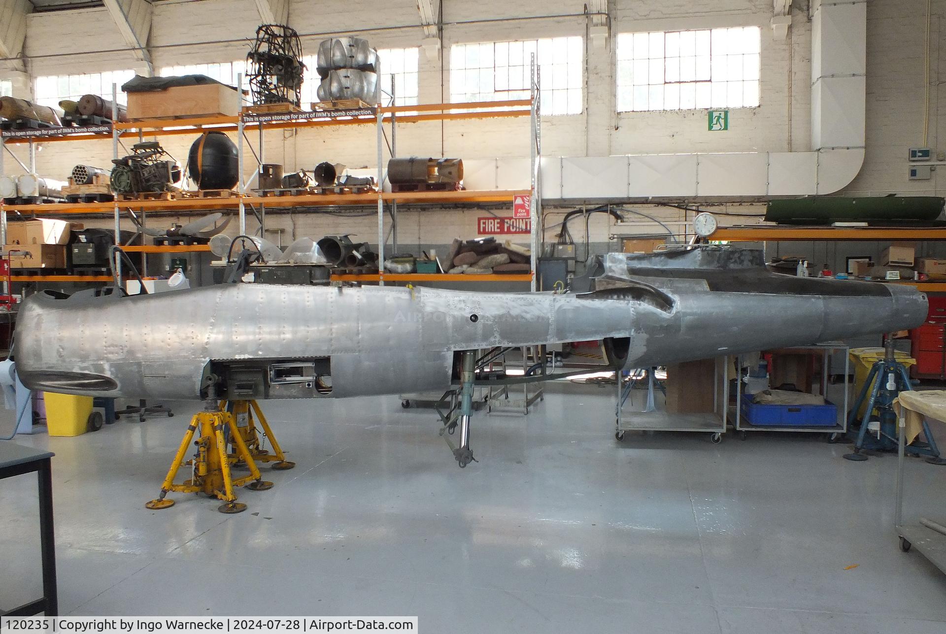 120235, Heinkel He-162A-1 Volksjager C/N 120235, Heinkel He 162A-1 'Spatz'/'Salamander'/'Volksjäger' undergoing restoration at the IWM and other collections, Duxford