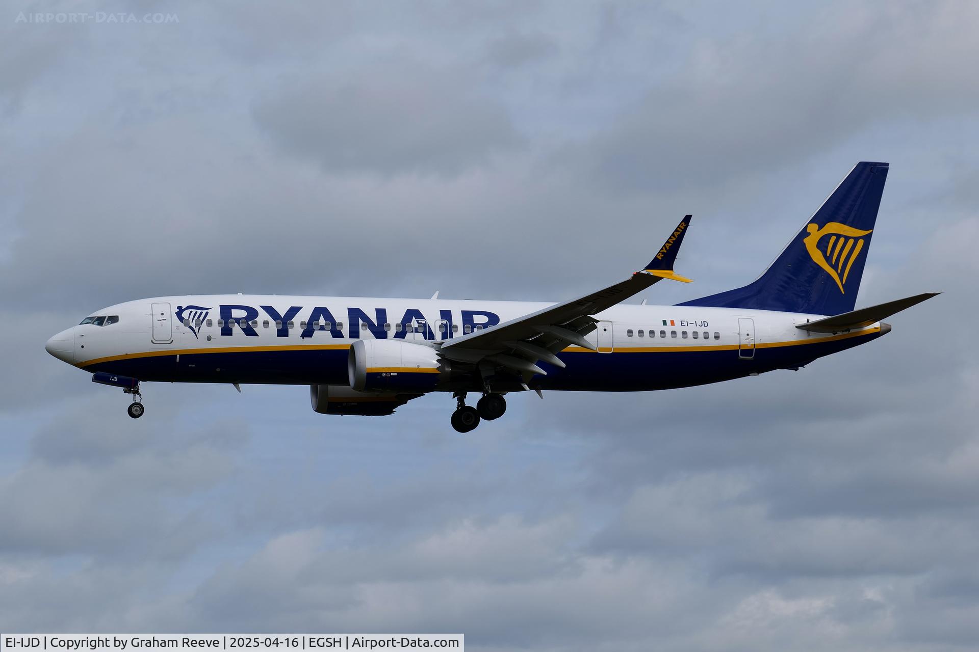 EI-IJD, 2024 Boeing 737-8MAX 200 C/N 62368, Landing at Norwich.