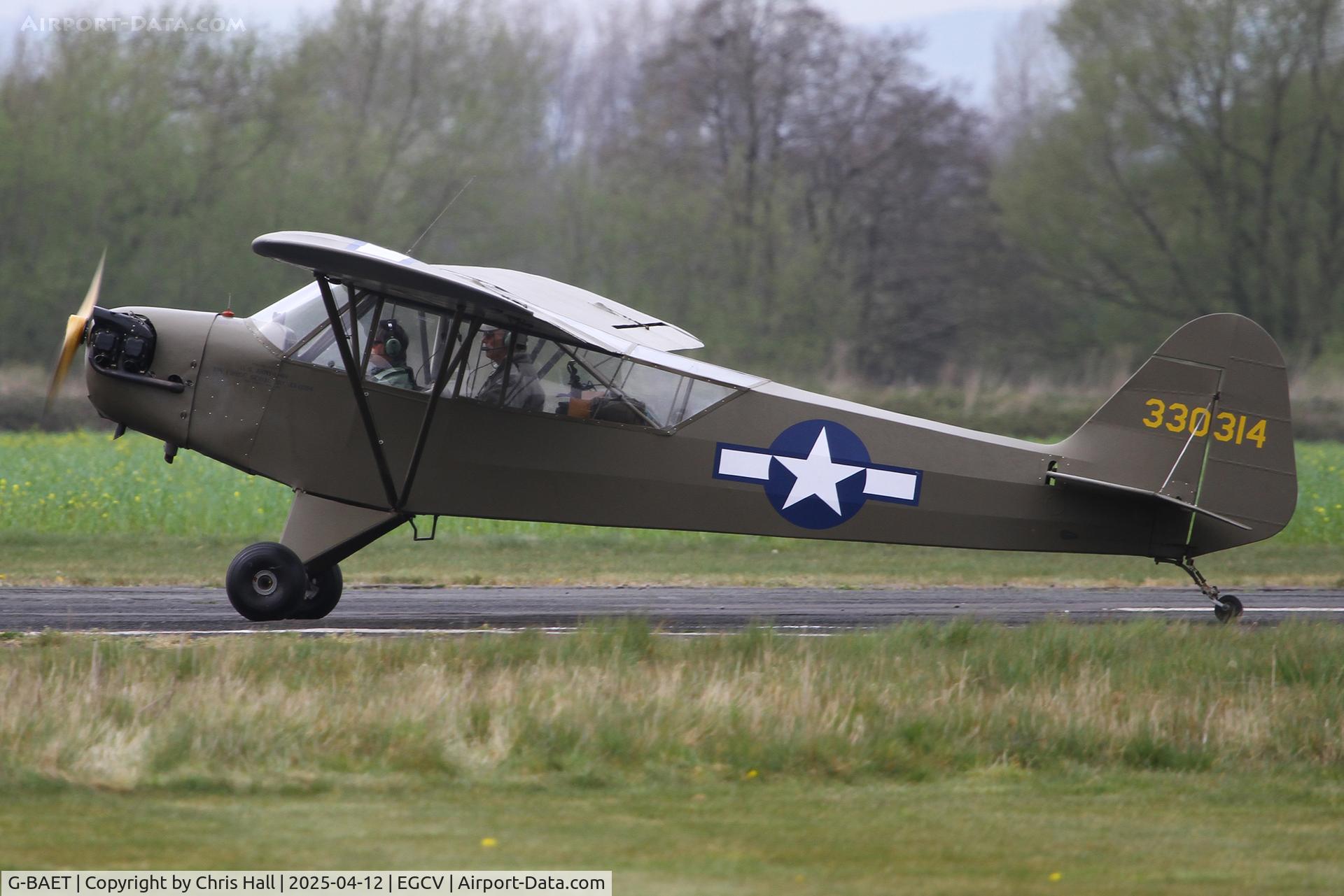 G-BAET, 1946 Piper L-4H Grasshopper (J3C-65D) C/N 11605, Vintage Piper fly in, Sleap