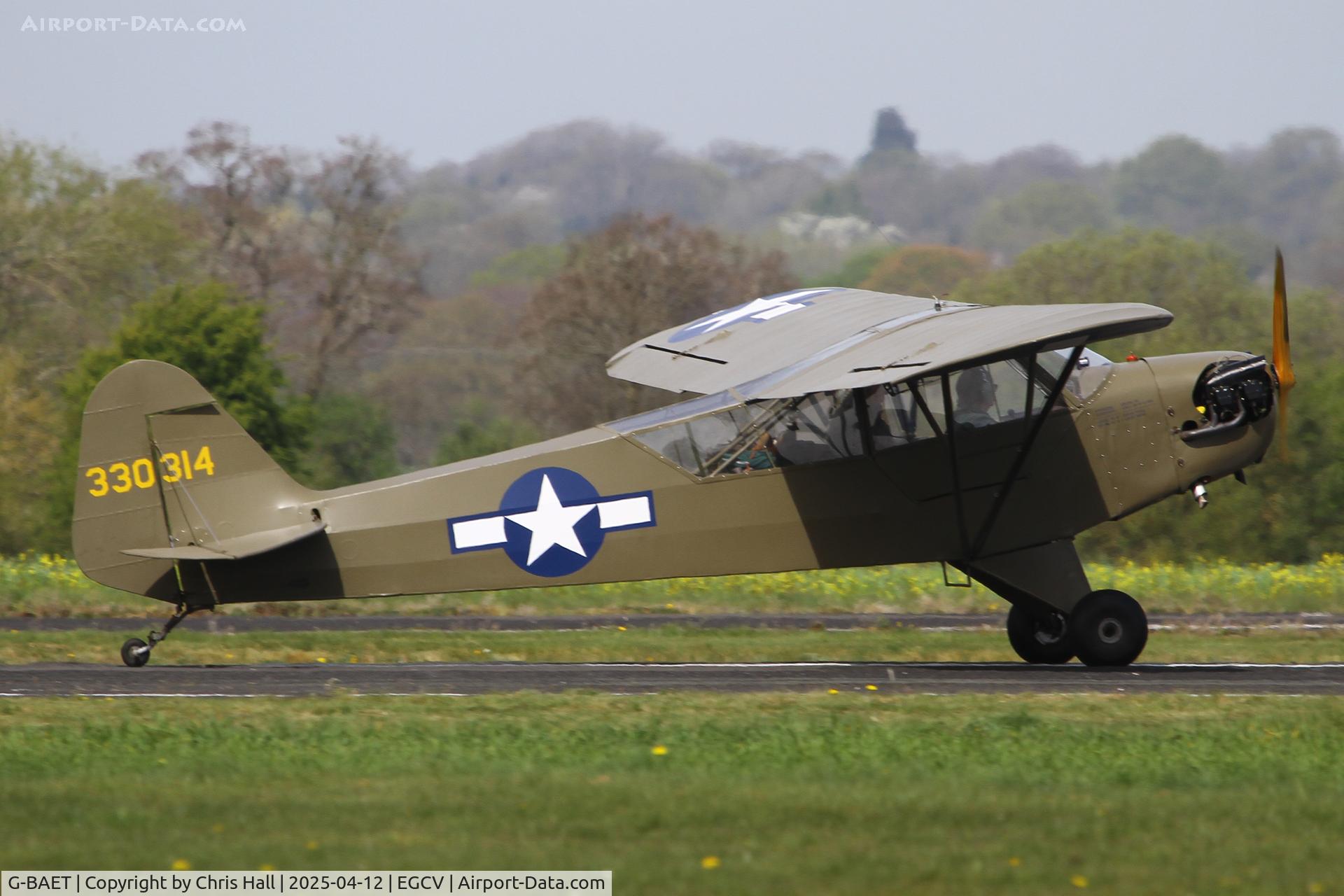G-BAET, 1946 Piper L-4H Grasshopper (J3C-65D) C/N 11605, Vintage Piper fly in, Sleap