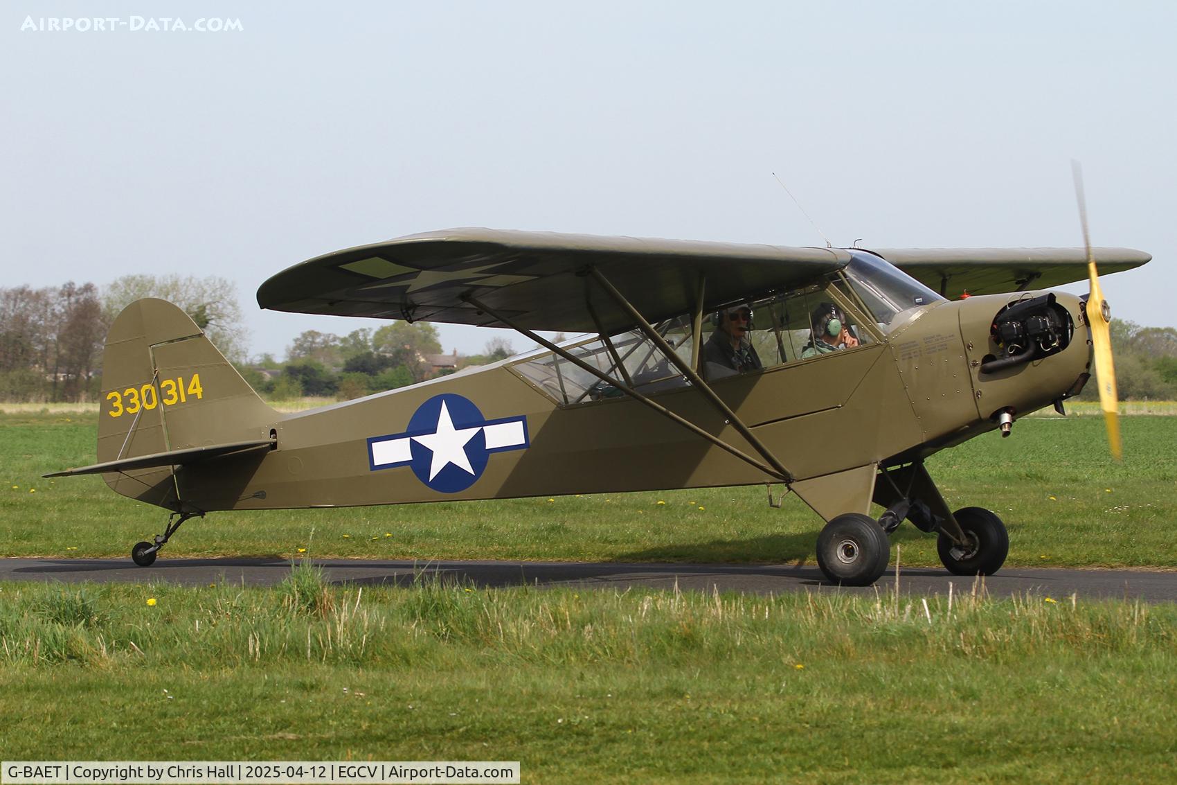 G-BAET, 1946 Piper L-4H Grasshopper (J3C-65D) C/N 11605, Vintage Piper fly in, Sleap