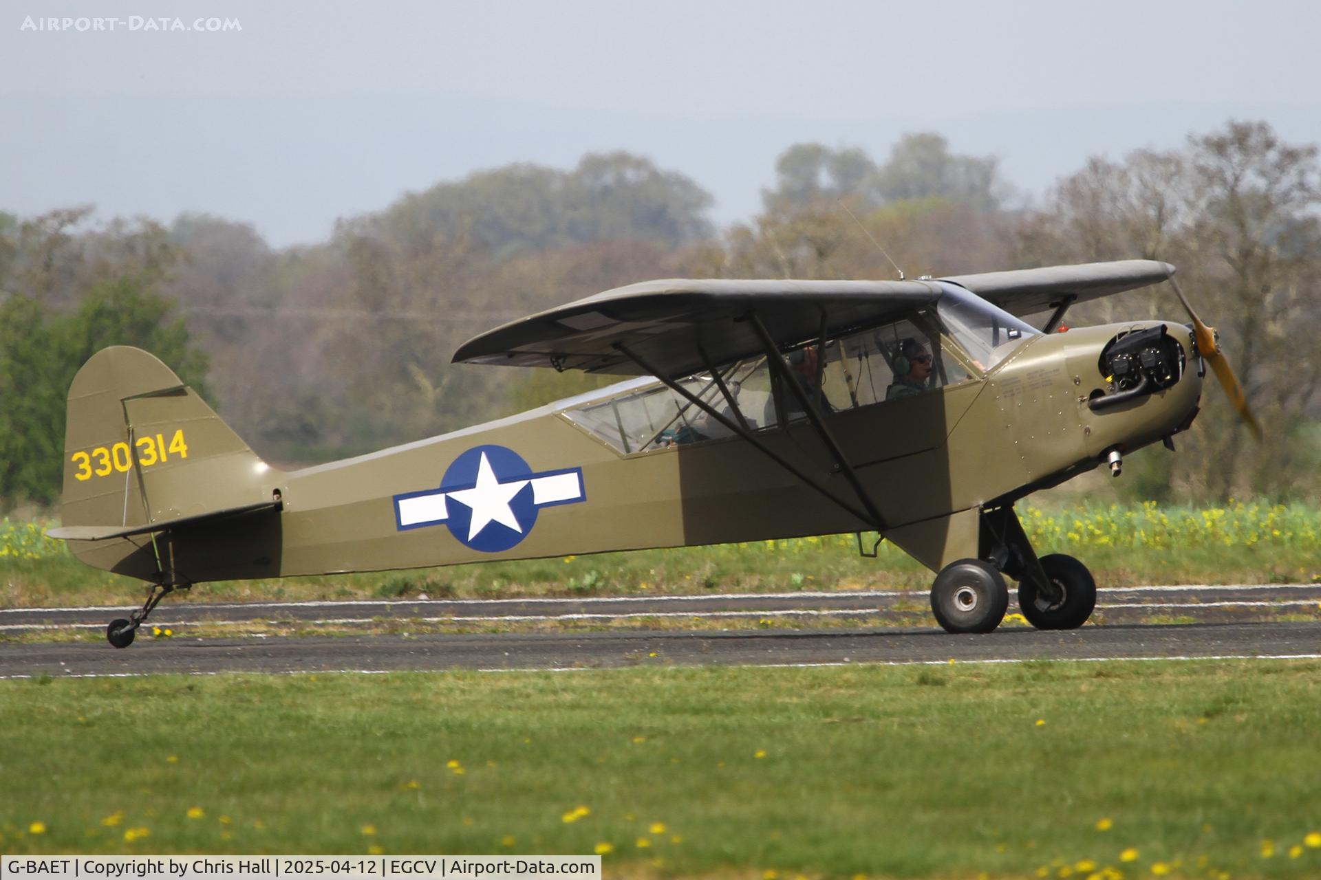 G-BAET, 1946 Piper L-4H Grasshopper (J3C-65D) C/N 11605, Vintage Piper fly in, Sleap