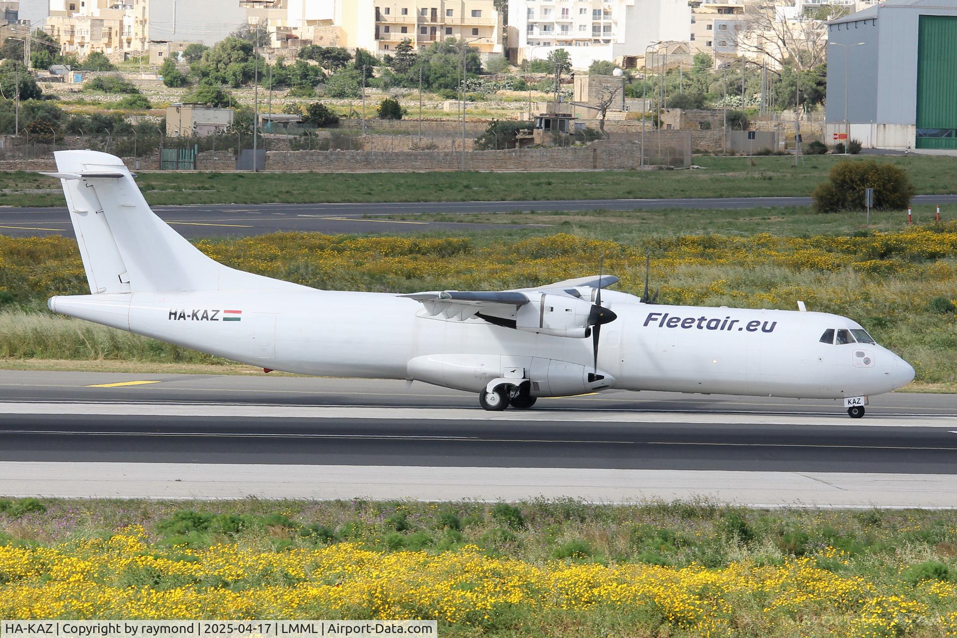 HA-KAZ, 1990 ATR 72-201 C/N 195, ATR 72-201 reg HA-KAZ of Fleet Air International lining up RW31 for departure from Malta.