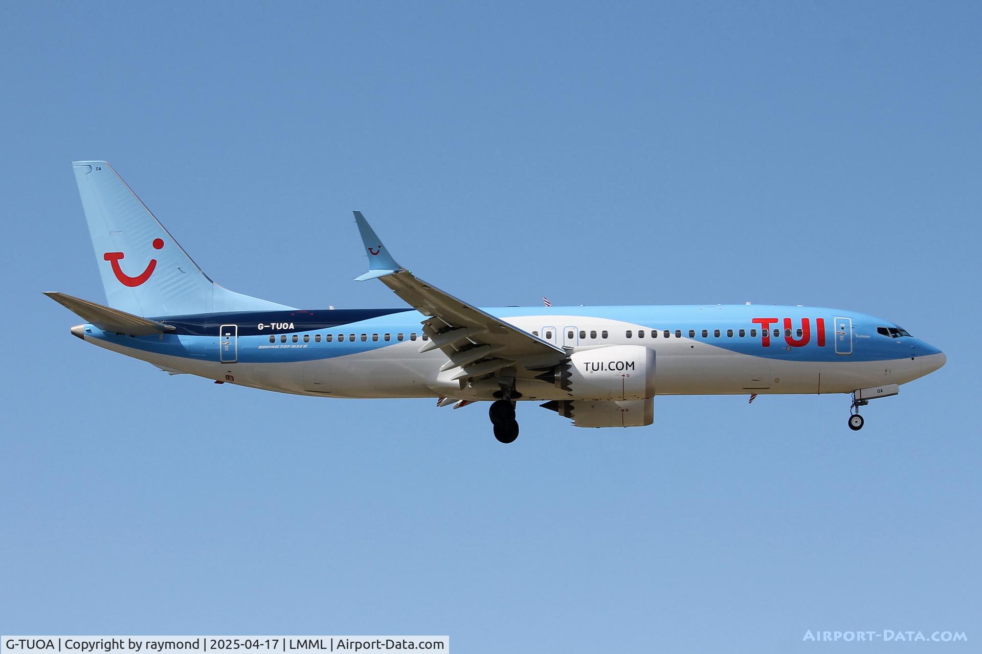 G-TUOA, 2024 Boeing 737-8 MAX C/N 44635, Boeing 737-8 MAX reg G-TUOA of TuiFly on final approach to land in Malta.