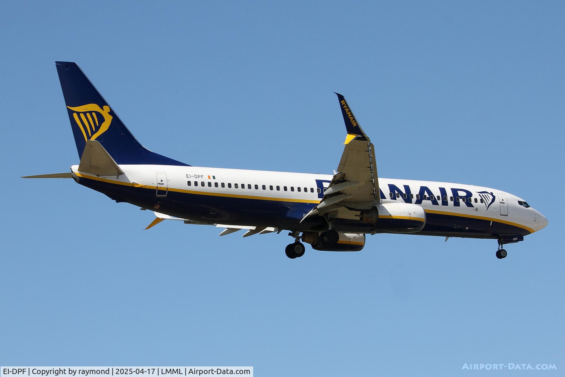 EI-DPF, 2007 Boeing 737-8AS C/N 33606, Boeing 737-800 reg EI-DPF of Ryanair landing on RW13 in Malta.