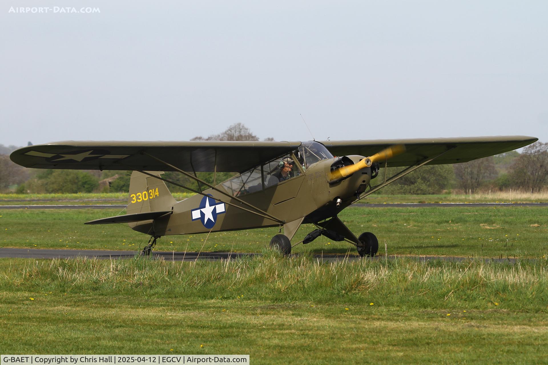 G-BAET, 1946 Piper L-4H Grasshopper (J3C-65D) C/N 11605, Vintage Piper fly in, Sleap