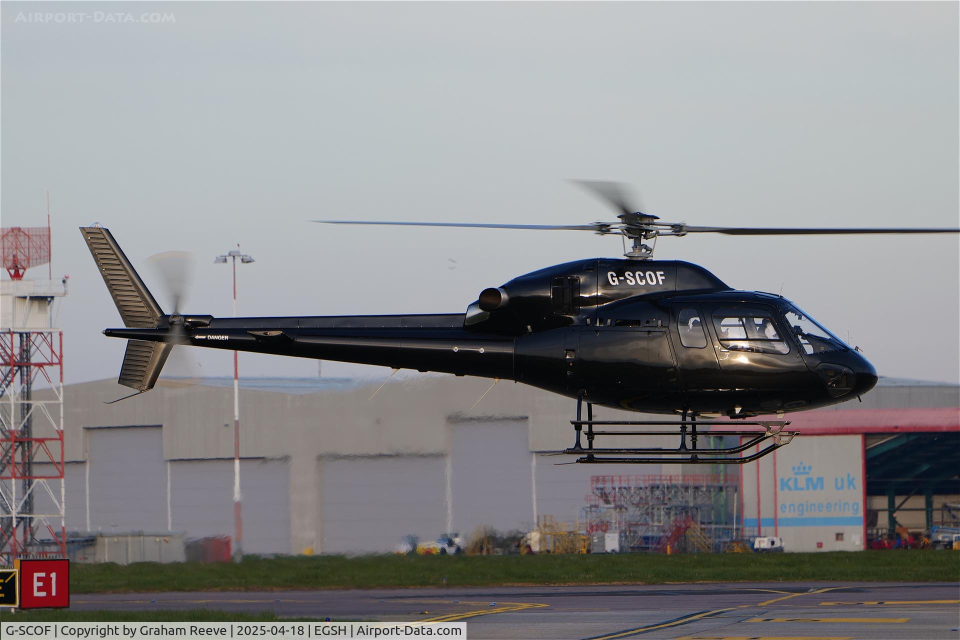 G-SCOF, 1994 Eurocopter AS-355N Ecureuil 2 C/N 5566, Landing at Norwich.