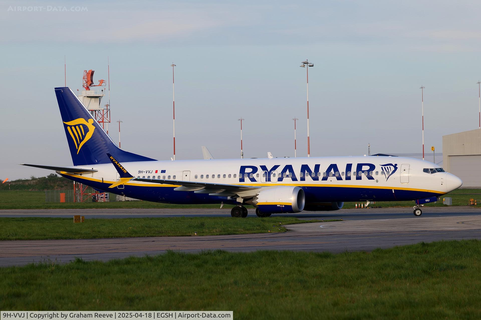 9H-VVJ, Boeing 737-8 MAX C/N 62361, Just landed at Norwich,