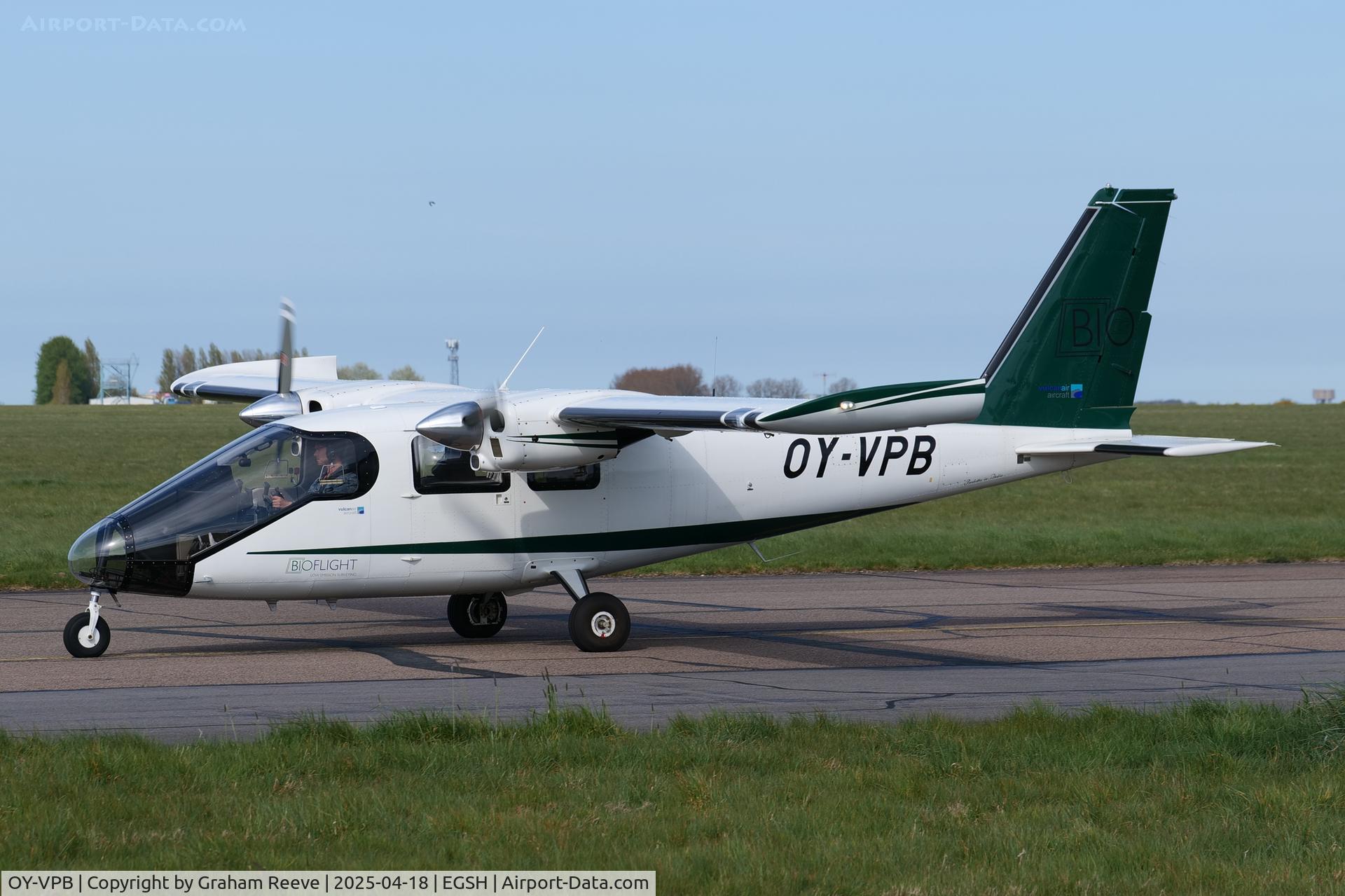 OY-VPB, 2022 Vulcanair P-68 Observer 2 C/N 524/OB2, Just landed at Norwich.