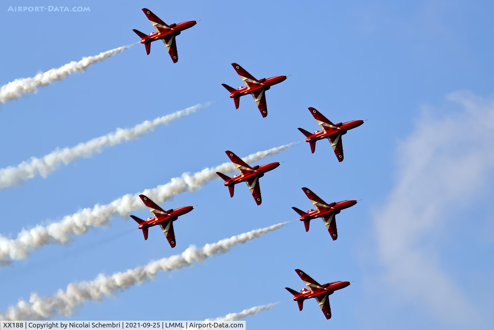 XX188, 1977 Hawker Siddeley Hawk T.1A C/N 035/312035, Flying display at the Malta International Airshow 2021.