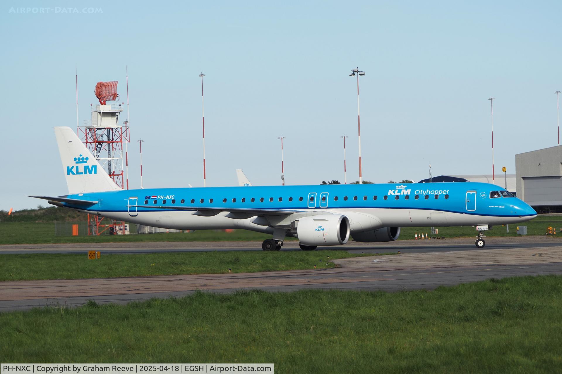 PH-NXC, 2021 Embraer E195-E2 (ERJ-190-400STD) C/N 19020051, Just landed at Norwich.