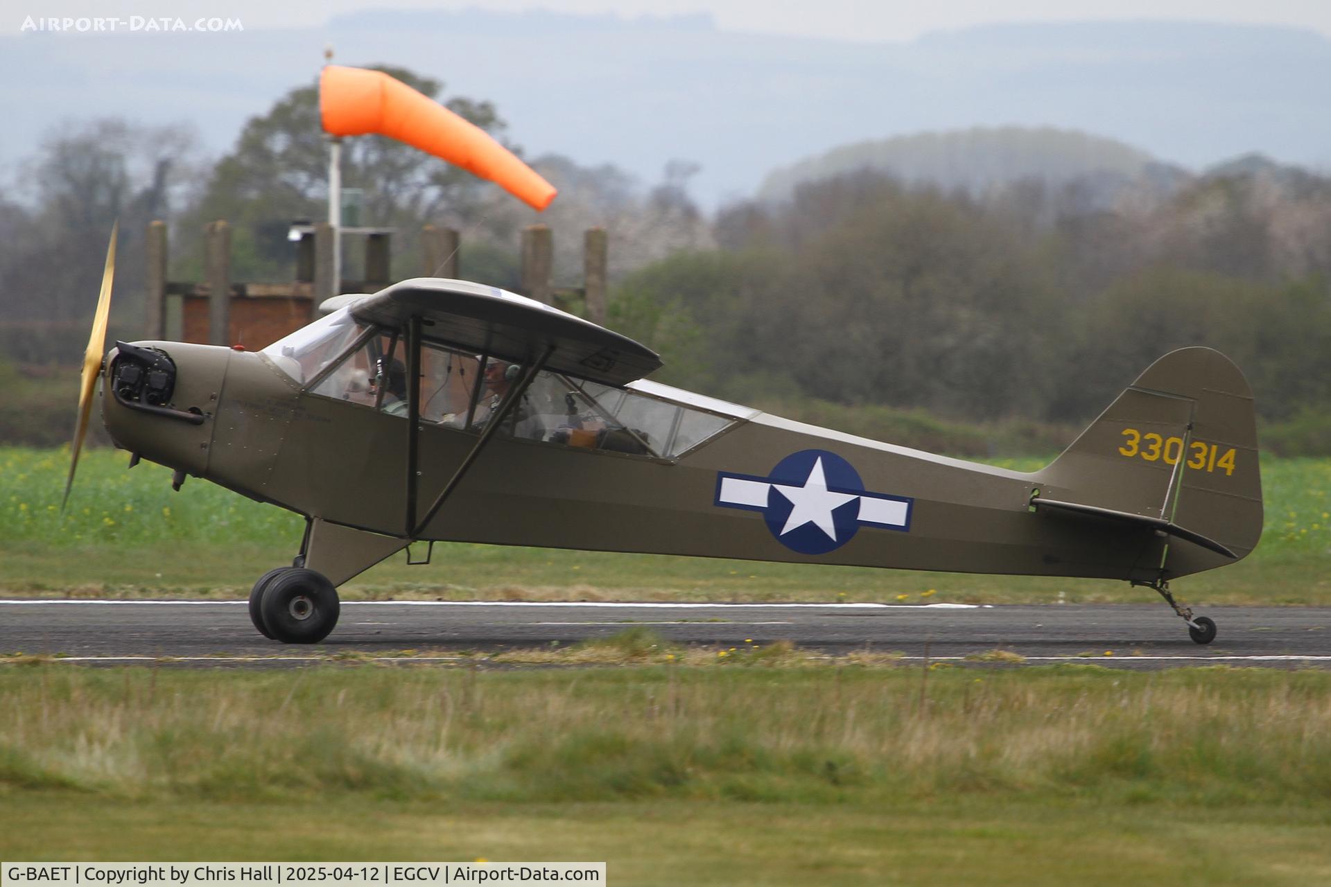 G-BAET, 1946 Piper L-4H Grasshopper (J3C-65D) C/N 11605, Vintage Piper fly in, Sleap