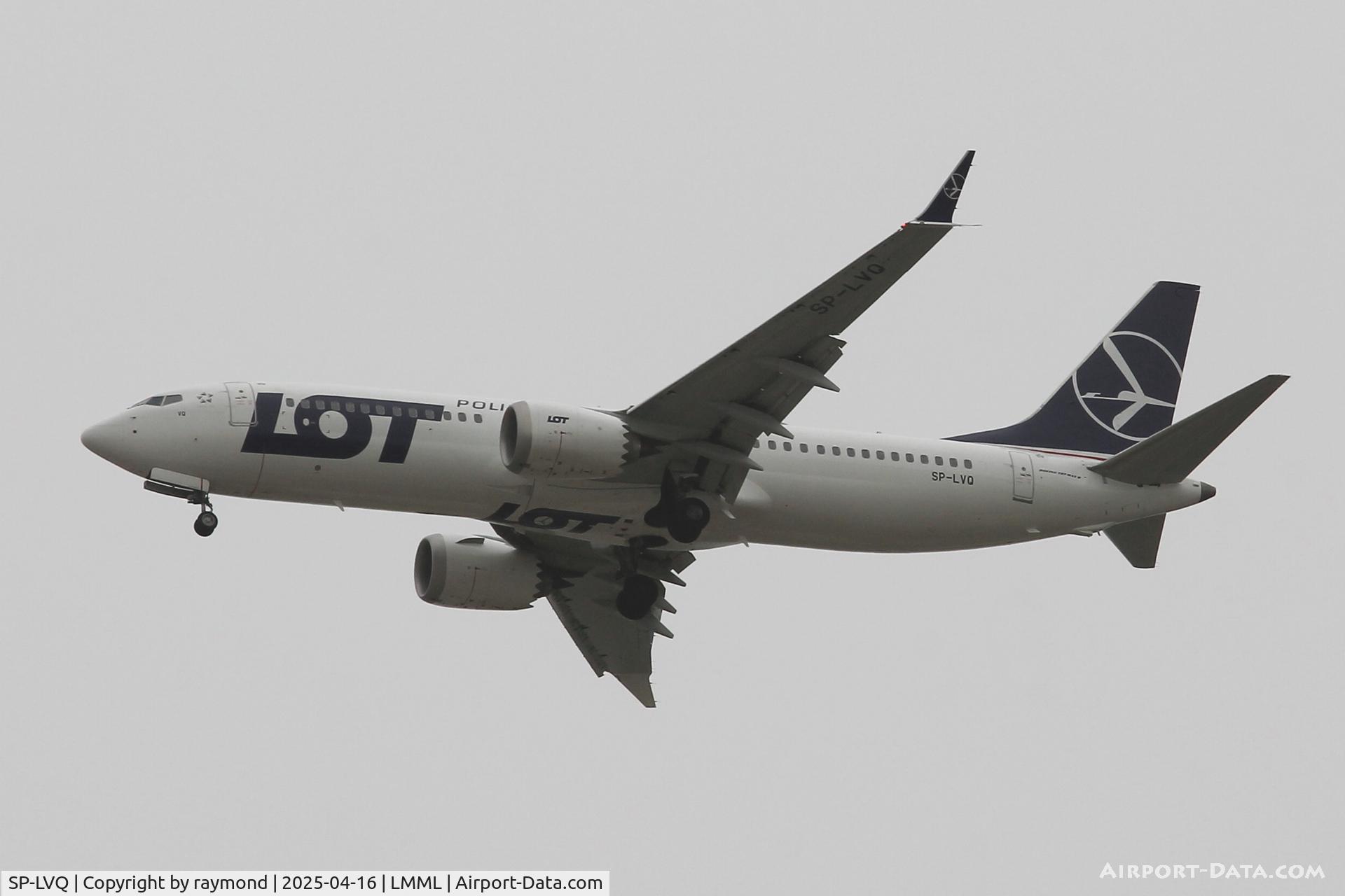 SP-LVQ, Boeing 737-8 MAX C/N 43975, Boeing 737-8 MAX reg SP-LVQ of LOT Polish Airlines on approach for RW13 in Malta on a very dull day.