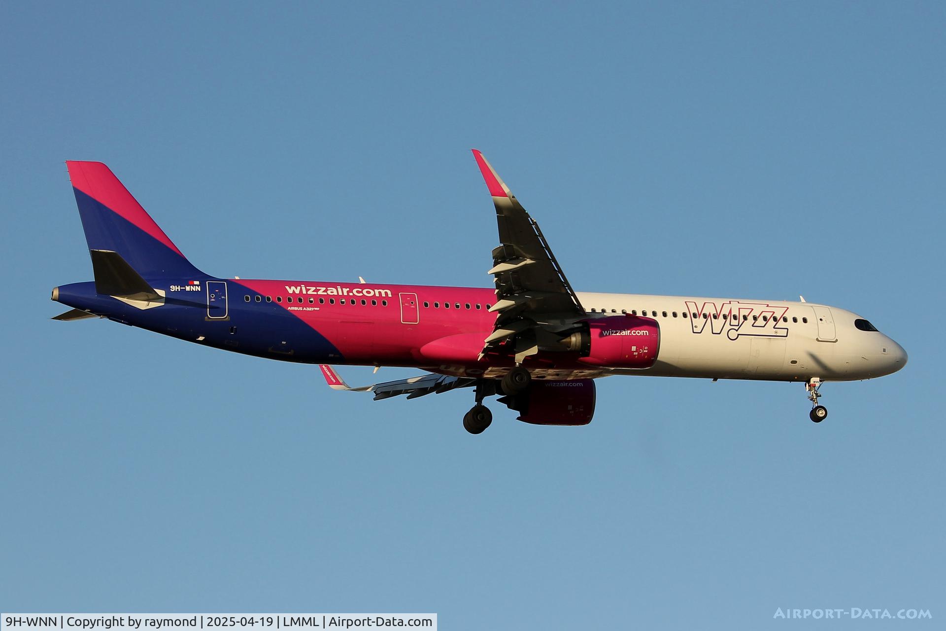 9H-WNN, Airbus 321-271NX C/N 11922, Airbus 321Neo reg 9H-WNN of Wizzair Malta on approach to land in Malta.