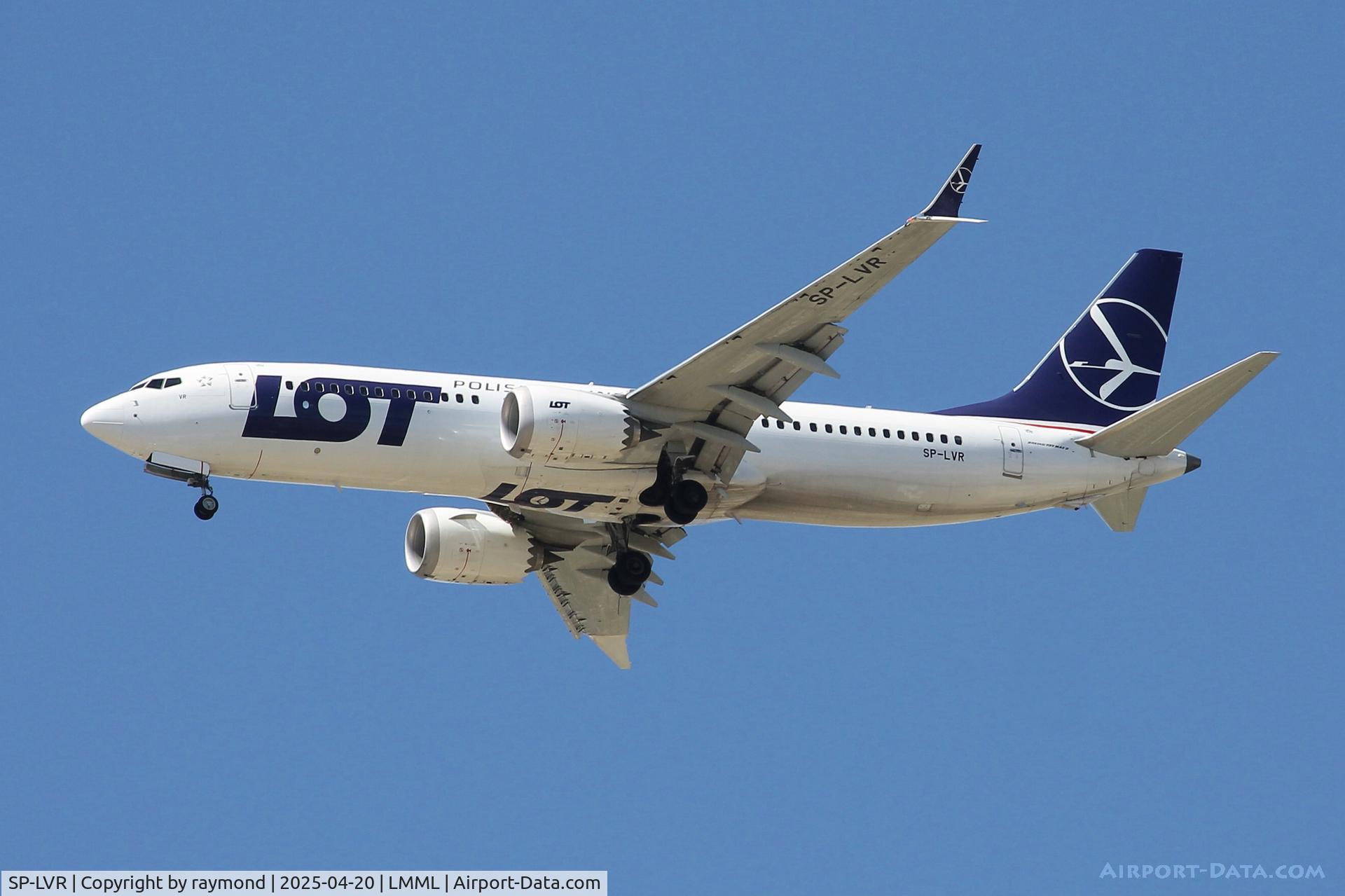 SP-LVR, Boeing 737-8 MAX C/N 62533, Boeing 737-8 MAX reg SP-LVR of LOT Polish Airlines on final approach to RW13 in Malta.