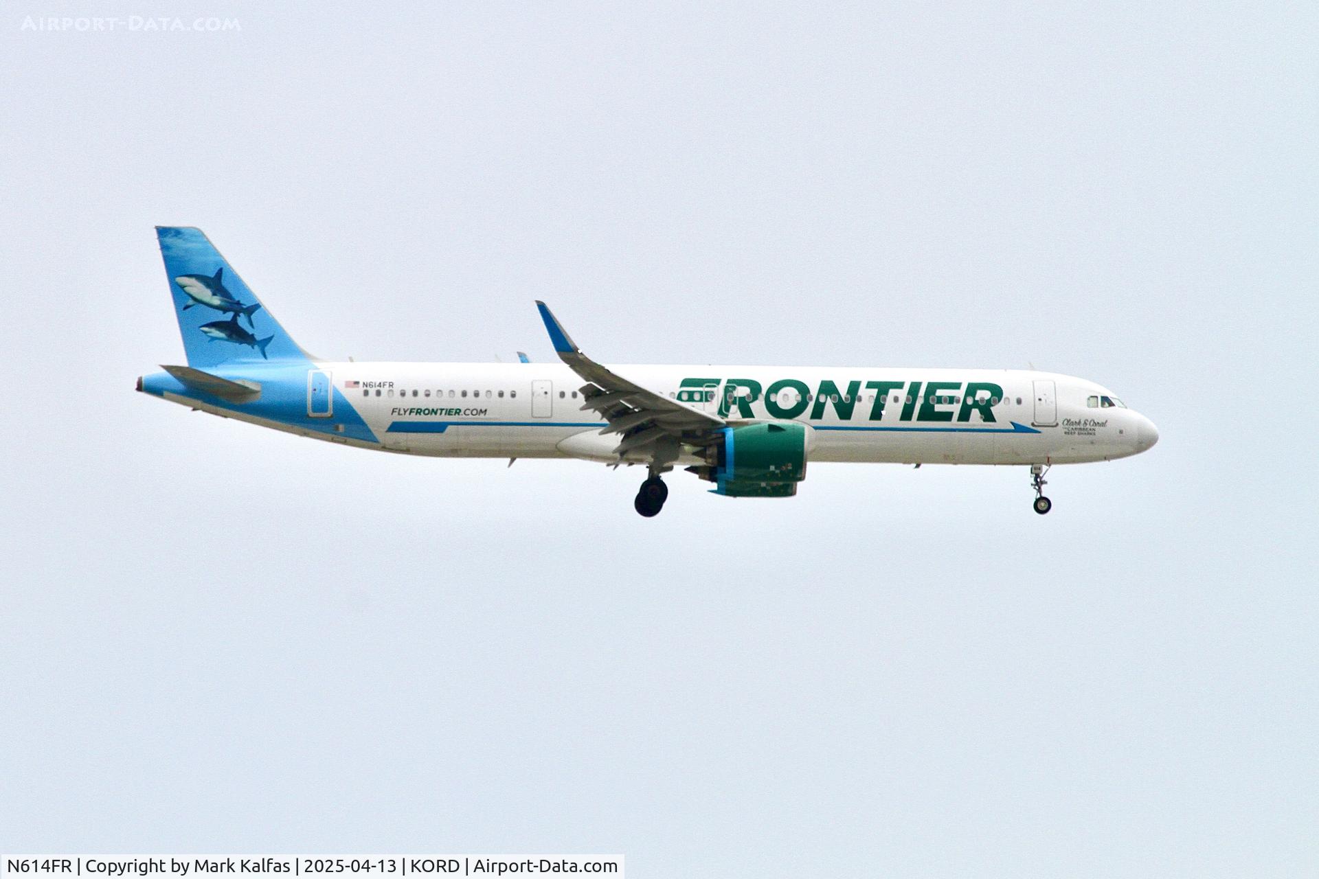 N614FR, 2023 AIRBUS A321-271NX C/N 11278, Frontier Airlines A21N N614FR (Clark and Coral, the Carribean Reef Sharks) N614FR 10C approach KORD