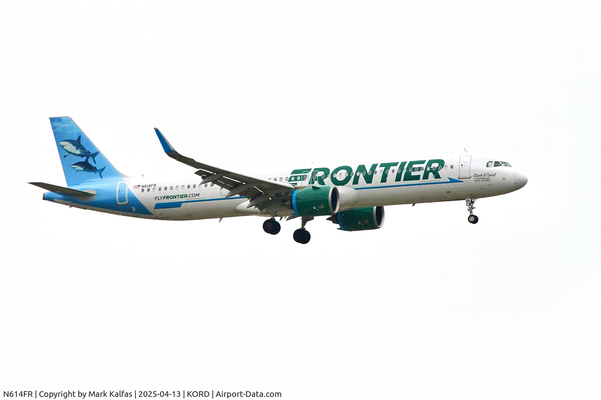 N614FR, 2023 AIRBUS A321-271NX C/N 11278, Frontier Airlines A21N N614FR (Clark and Coral, the Carribean Reef Sharks) N614FR 10C approach KORD