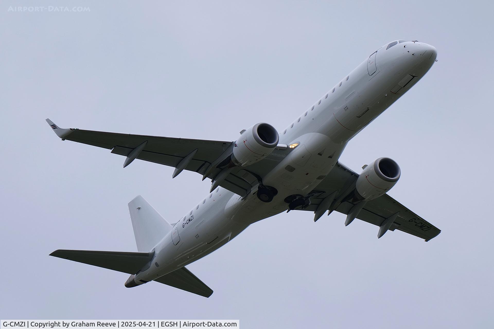 G-CMZI, 2014 Embraer ERJ-190 STD C/N 19000661, Departing from Norwich.