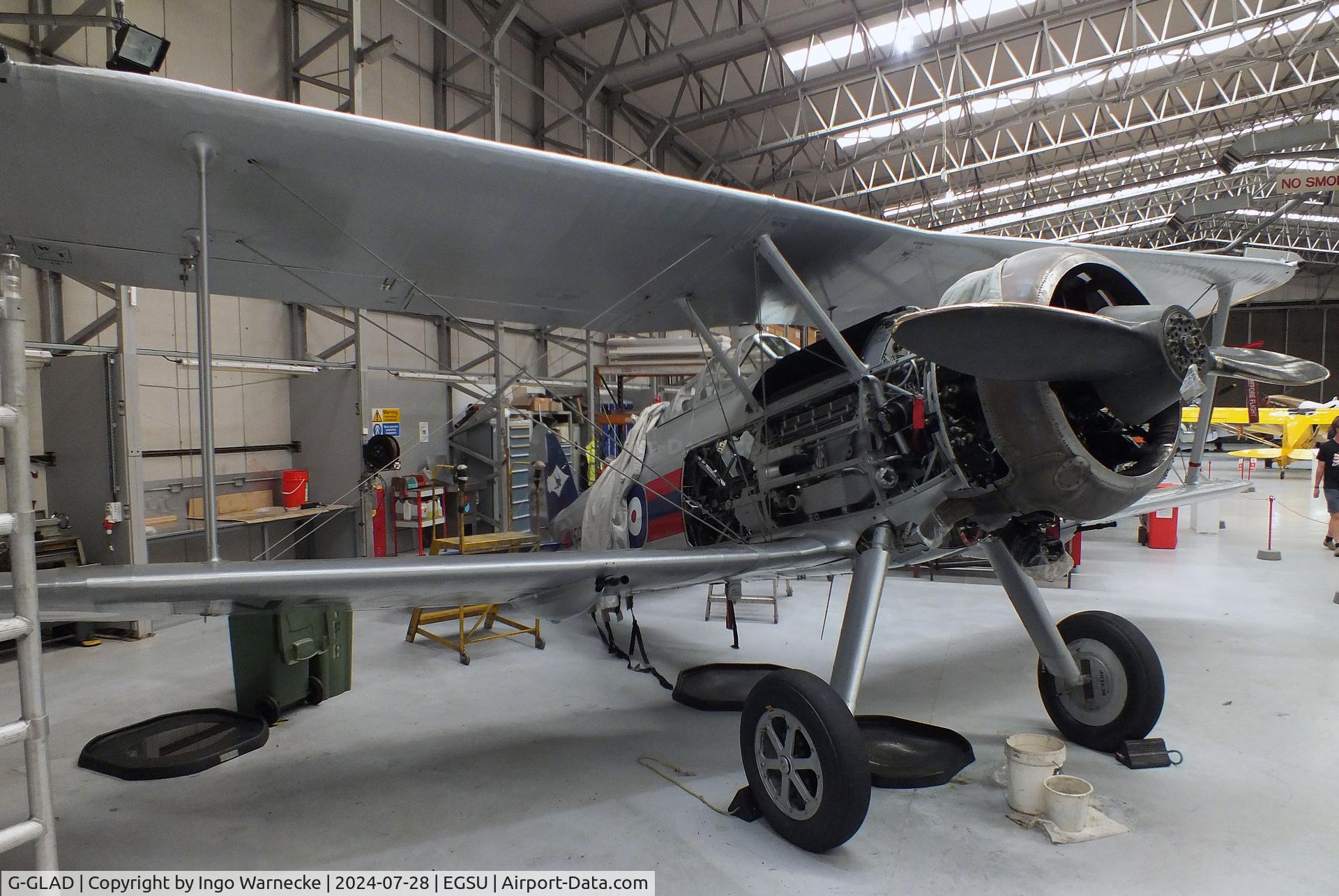 G-GLAD, 1939 Gloster Gladiator Mk2 C/N G5/75751, Gloster Gladiator II undergoing maintenance at the IWM and other collections, Duxford