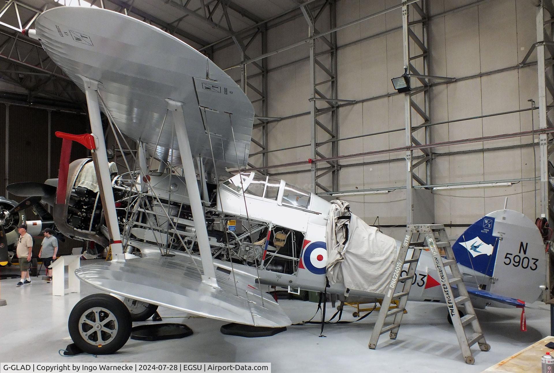 G-GLAD, 1939 Gloster Gladiator Mk2 C/N G5/75751, Gloster Gladiator II undergoing maintenance at the IWM and other collections, Duxford