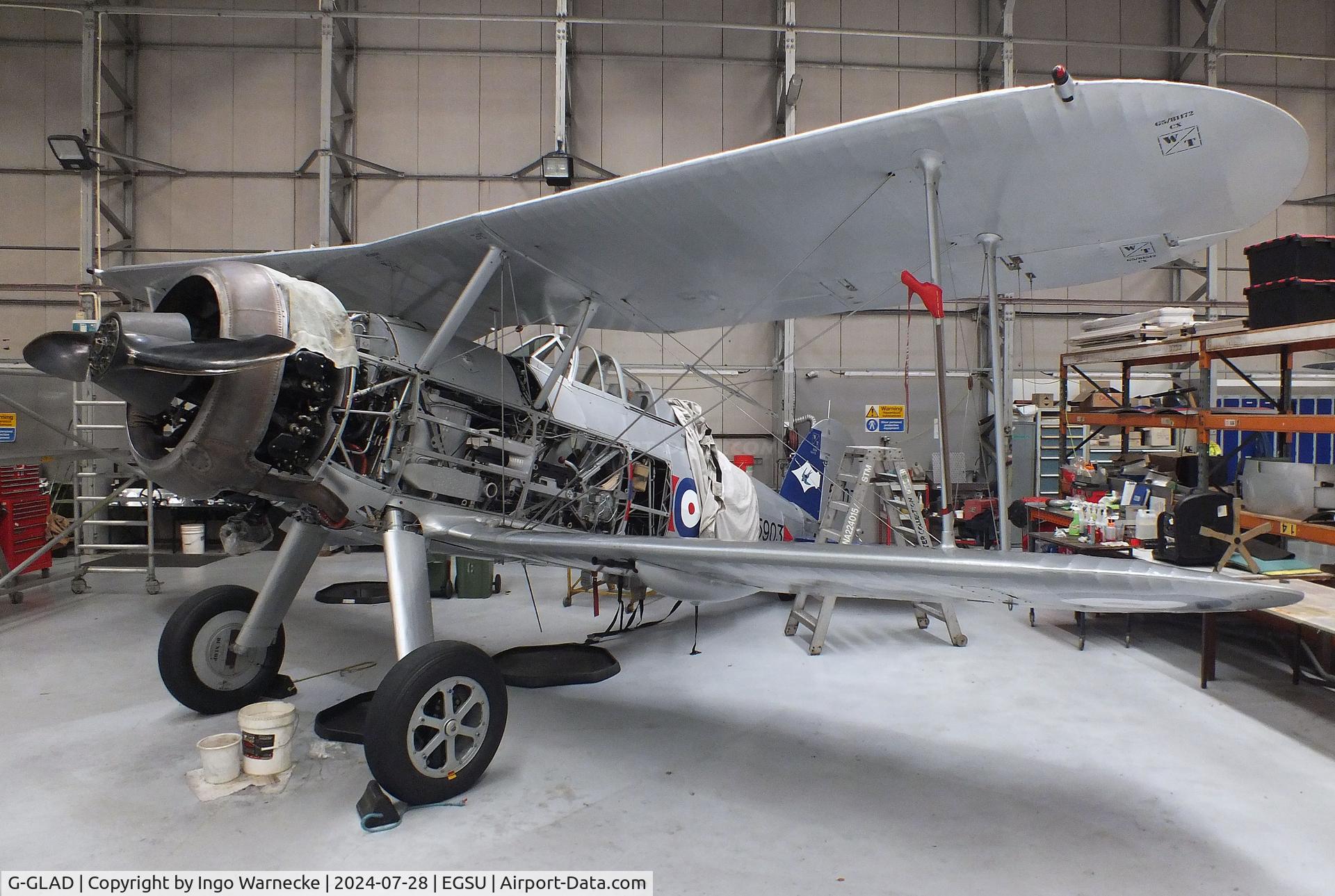G-GLAD, 1939 Gloster Gladiator Mk2 C/N G5/75751, Gloster Gladiator II undergoing maintenance at the IWM and other collections, Duxford