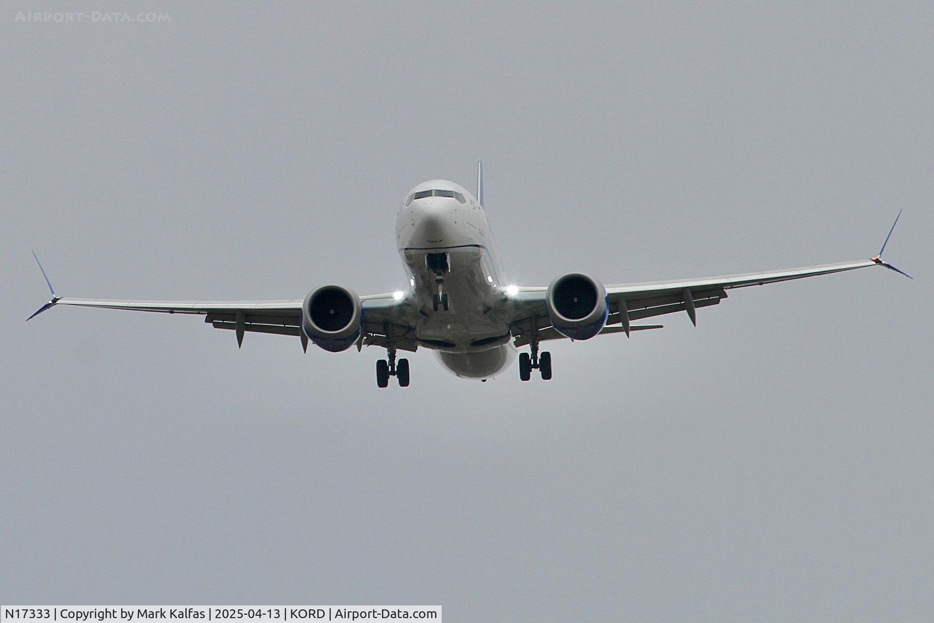N17333, 2023 Boeing 737-8 MAX C/N 67587, B38M United Airlines Boeing 737-8 MAX N17333, 10R approach KORD