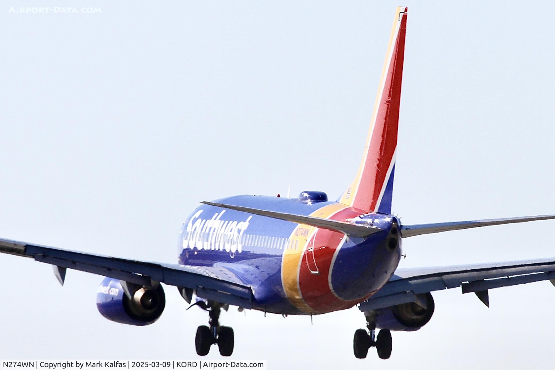 N274WN, 2007 Boeing 737-7H4 C/N 32529, B737 Southwest Boeing 737-7H4 N274WN arriving 28C KORD