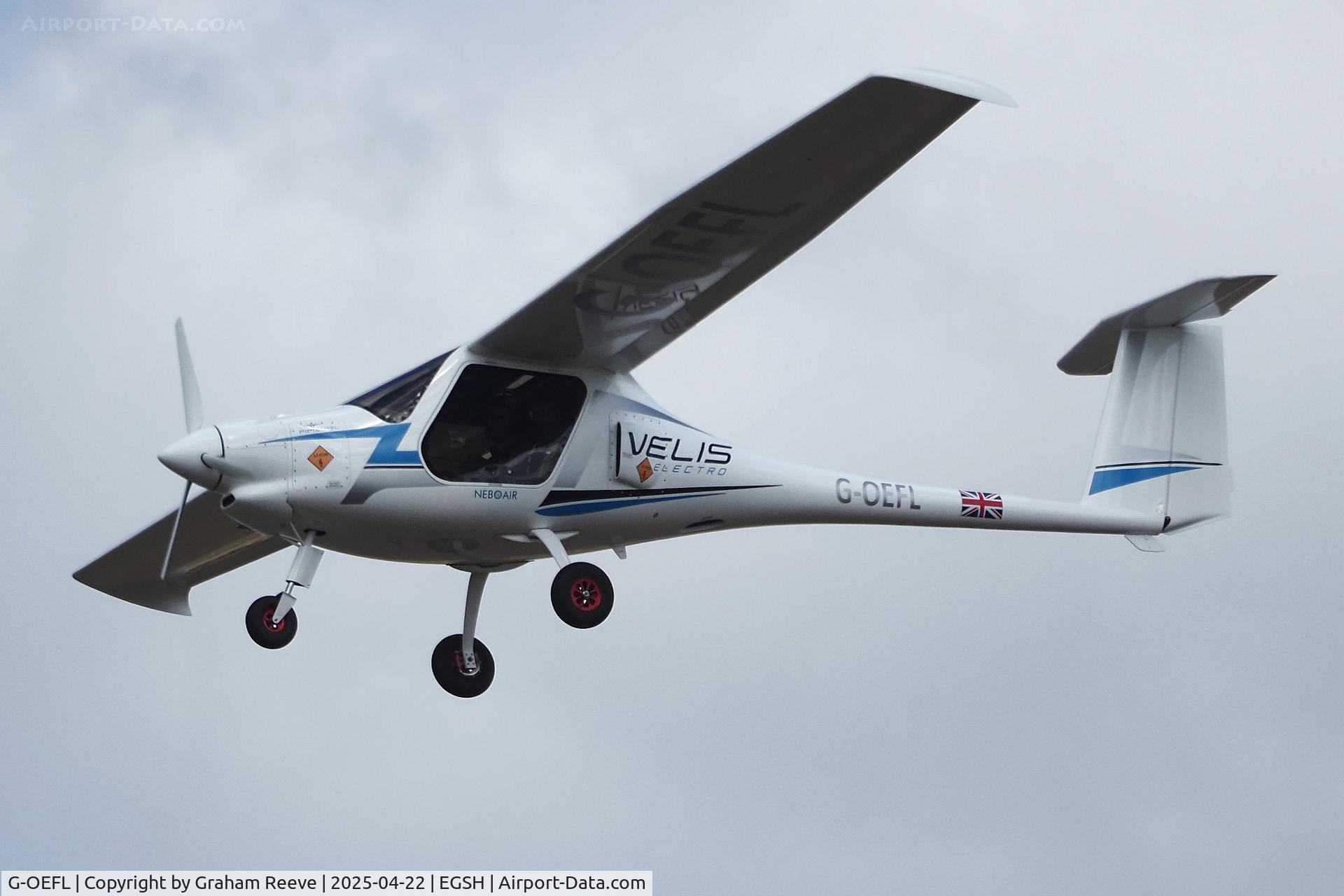 G-OEFL, 2022 Pipistrel Velis Electro C/N VSW1280075, Landing at Norwich.