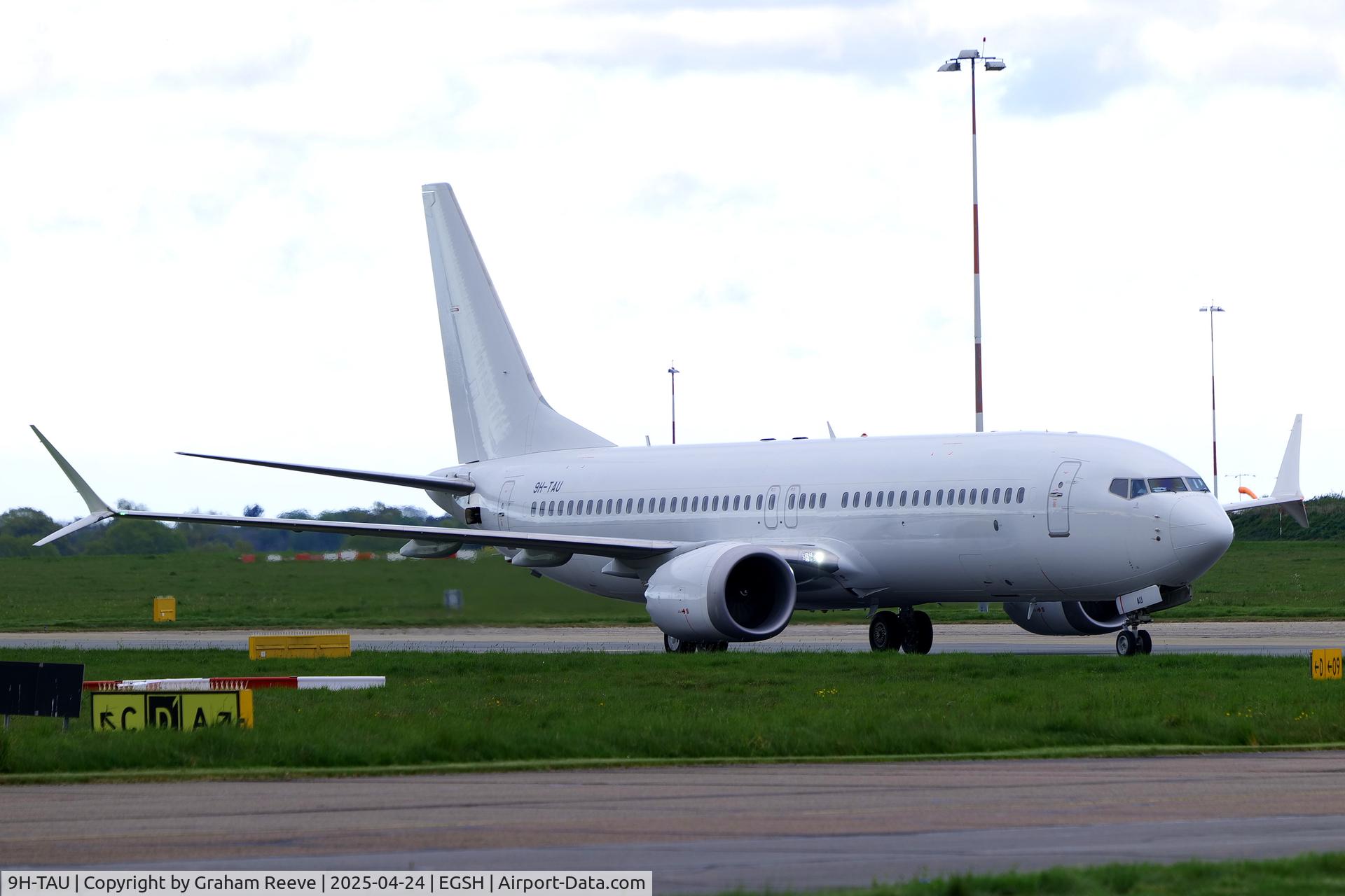 9H-TAU, 2018 Boeing 737-8MAX C/N 43001, Just landed at Norwich.