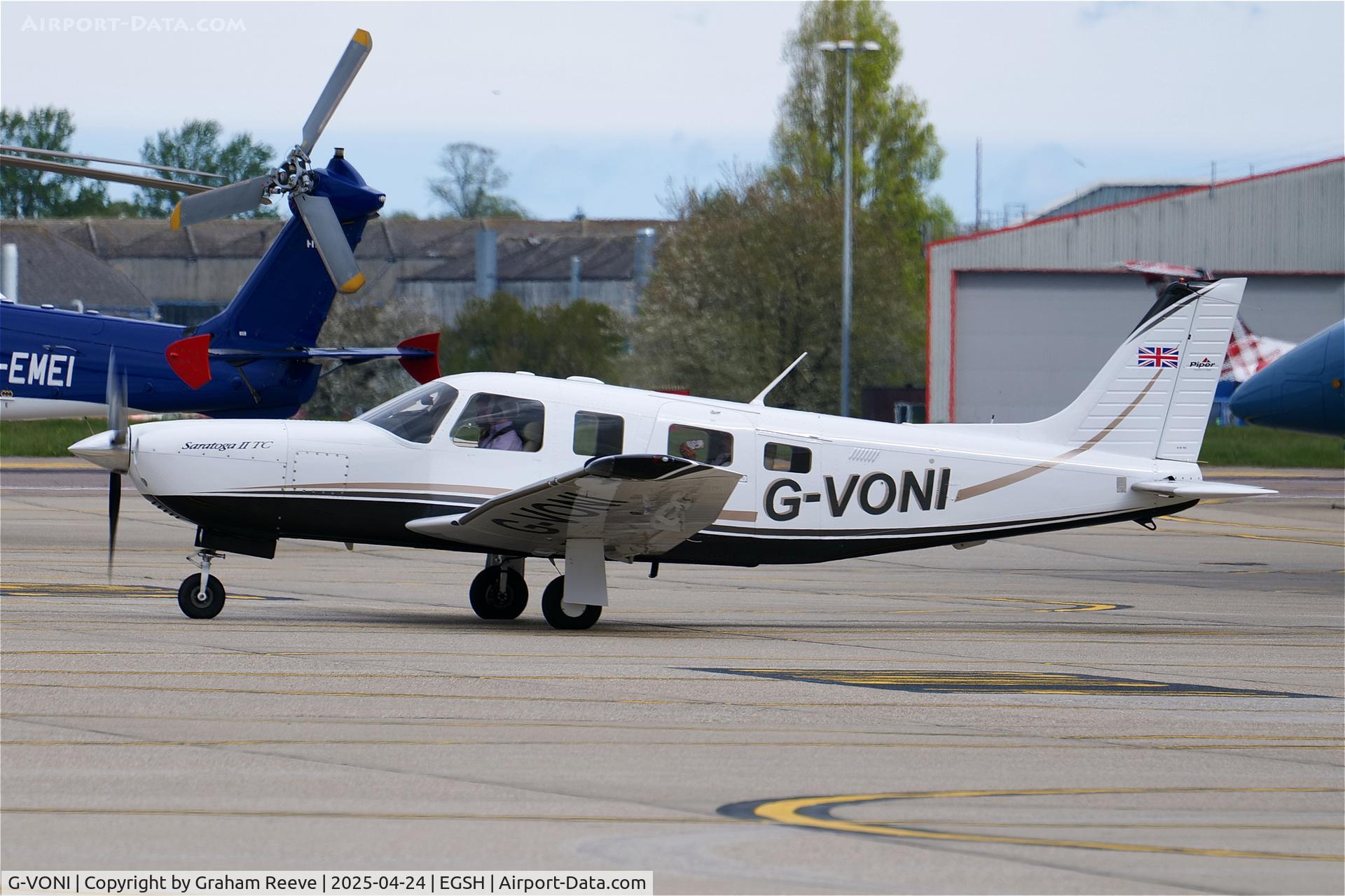 G-VONI, 2006 Piper PA-32R-301T Turbo Saratoga Turbo Saratoga C/N 3257441, Departing from Norwich.