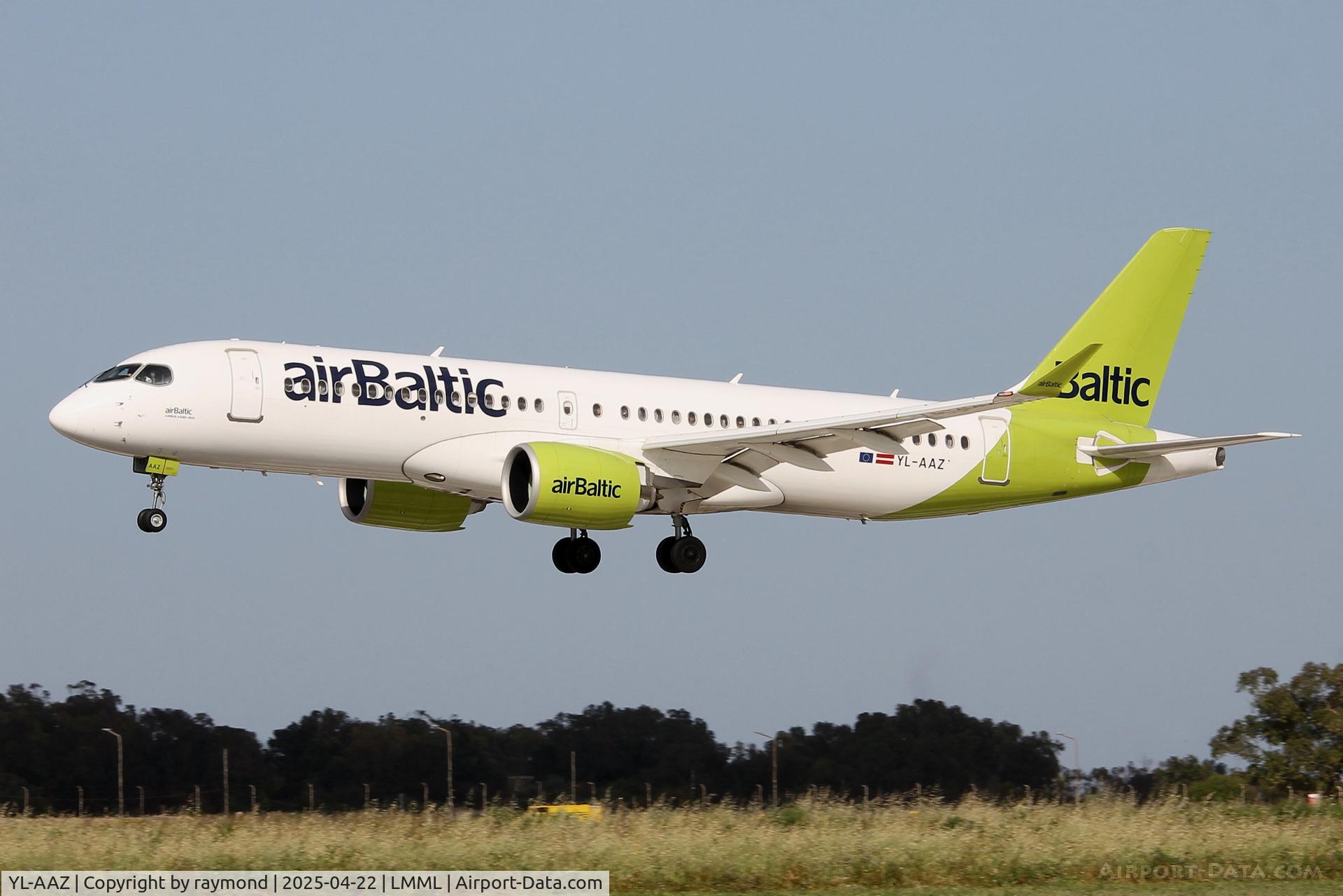 YL-AAZ, 2021 Airbus A220-300 C/N 55114, Airbus A220 reg YL-AAZ of Air Baltic on final approach to RW31 in Malta.