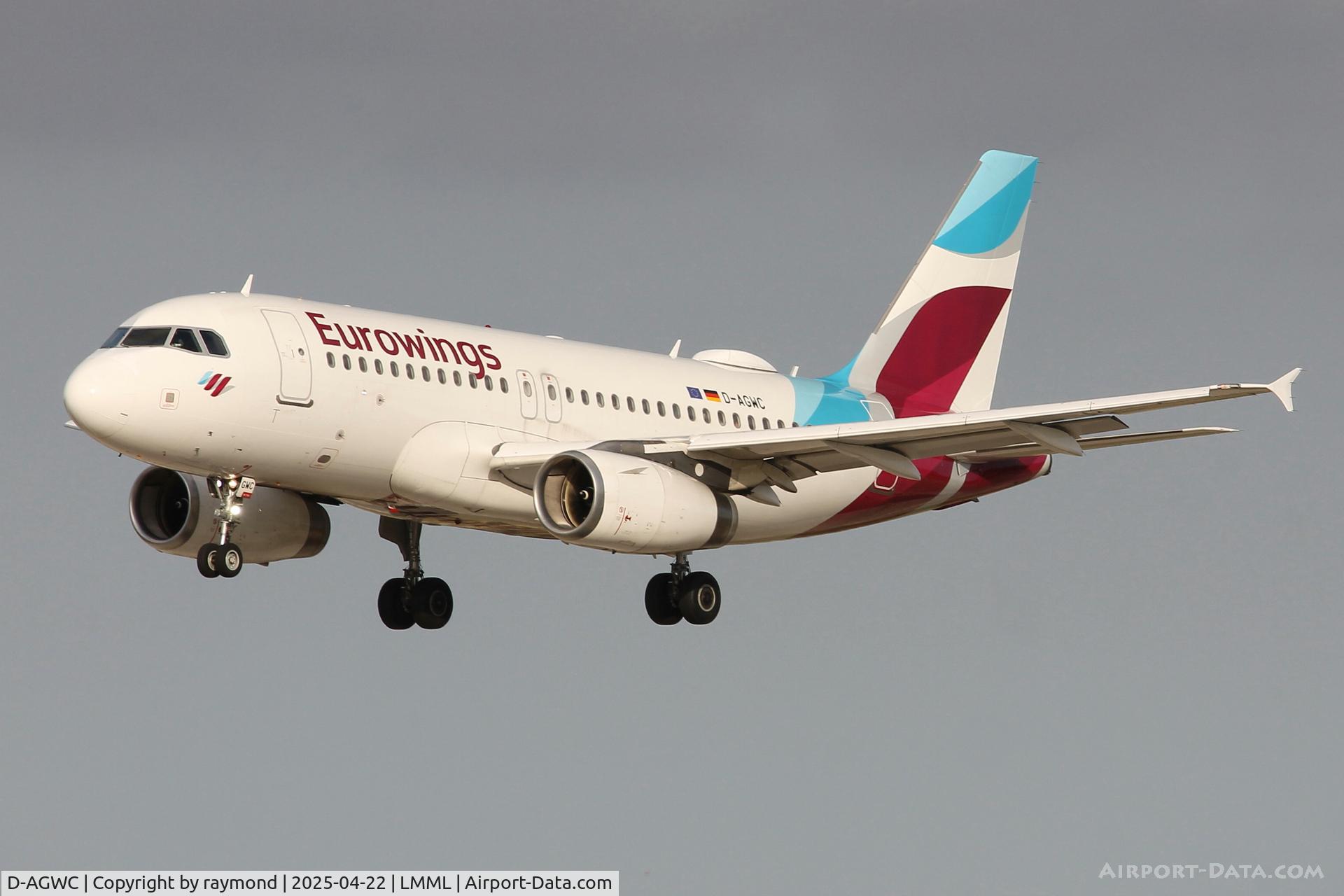 D-AGWC, 2006 Airbus A319-132 C/N 2976, Airbus A319-132 reg D-AGWC of EuroWings landing in Malta.