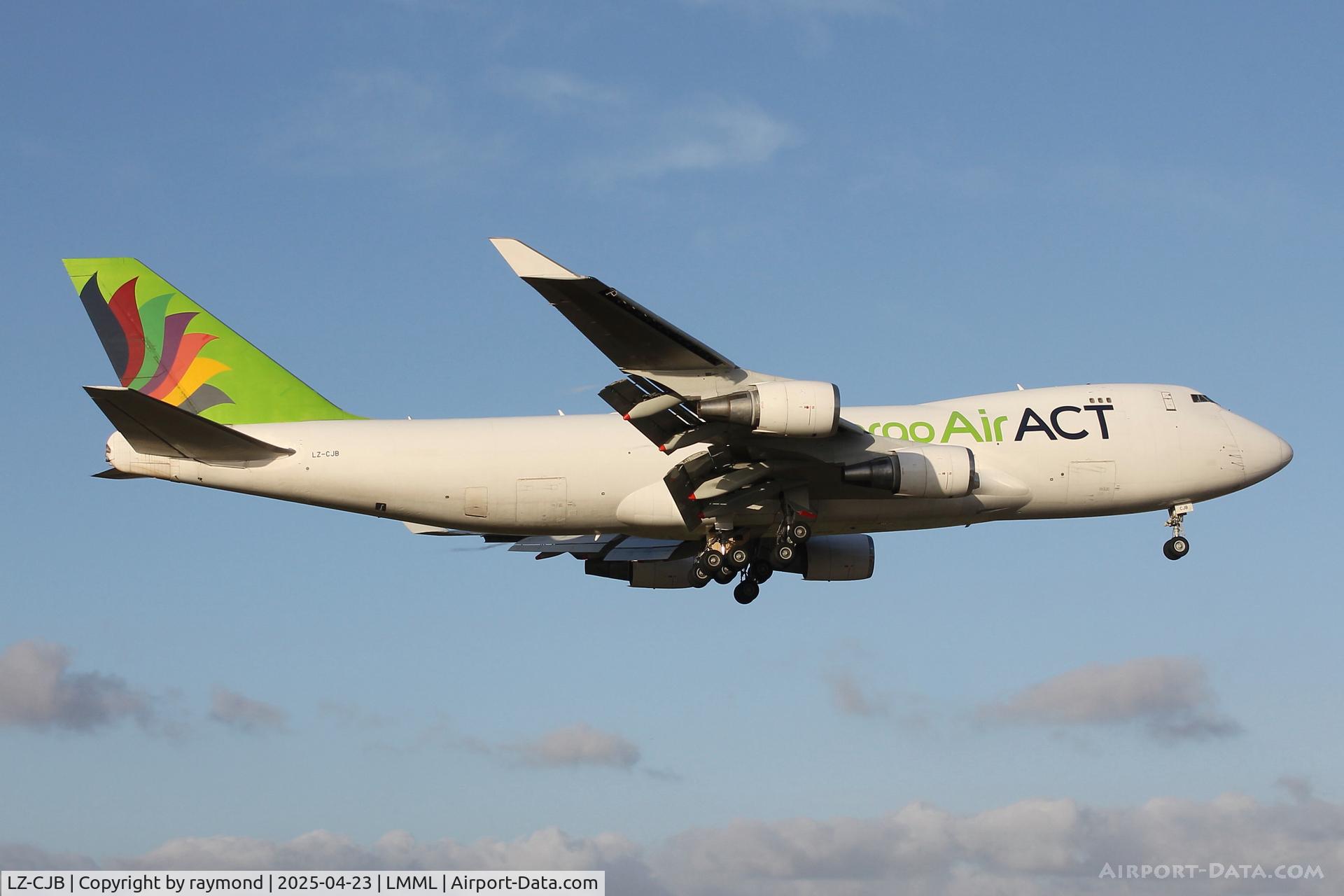 LZ-CJB, Boeing 747-428F(ER) C/N 32866, Boeing 747-428(ER) reg LZ-CJB of Compass Air Cargo still in ACT livery landing in Malta RW31.
