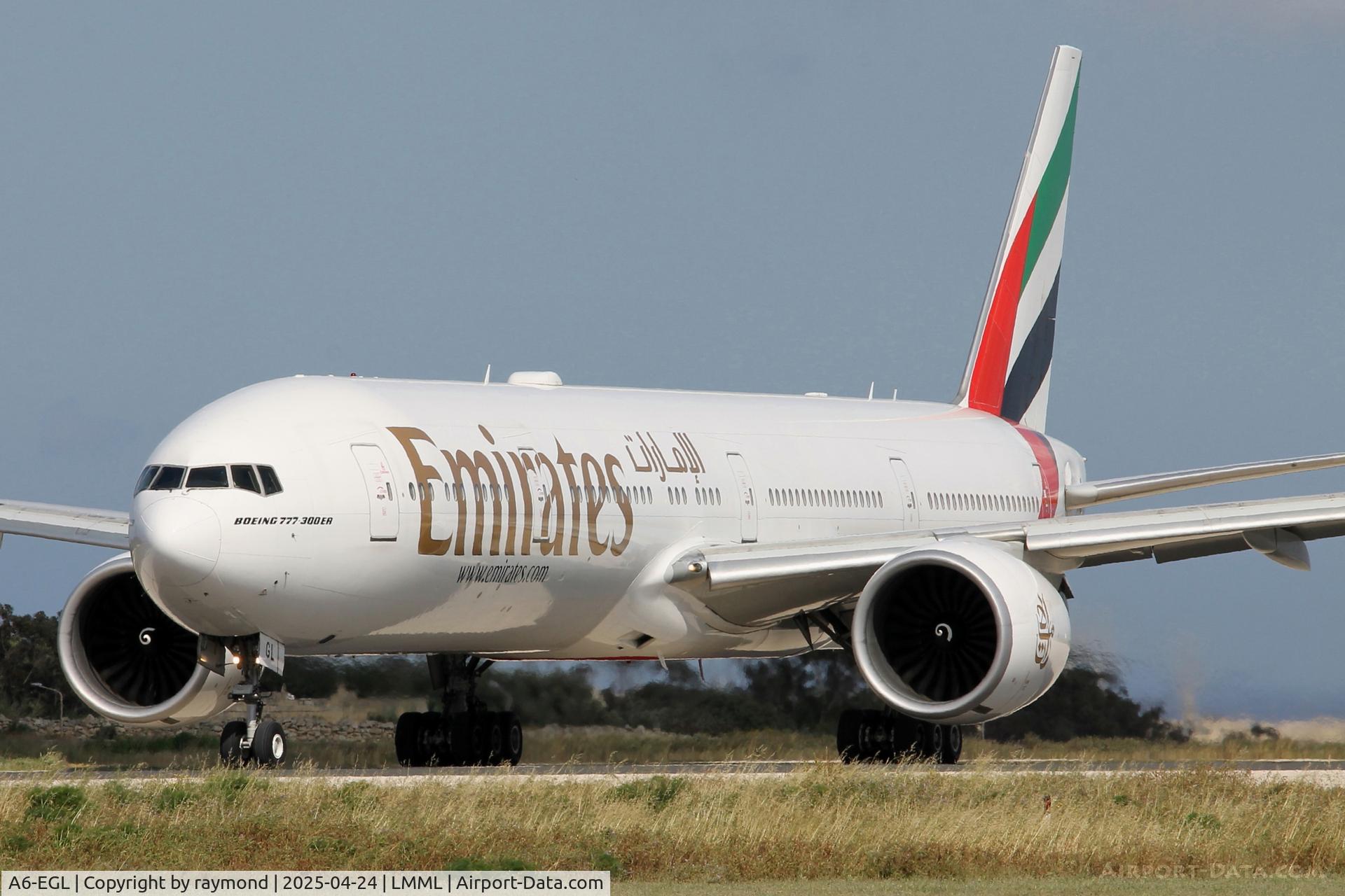 A6-EGL, 2011 Boeing 777-31H/ER C/N 41072, Boeing 777-31H/ER reg A6-EGL of Emirates Airlines lining up RW31 in Malta for departure.