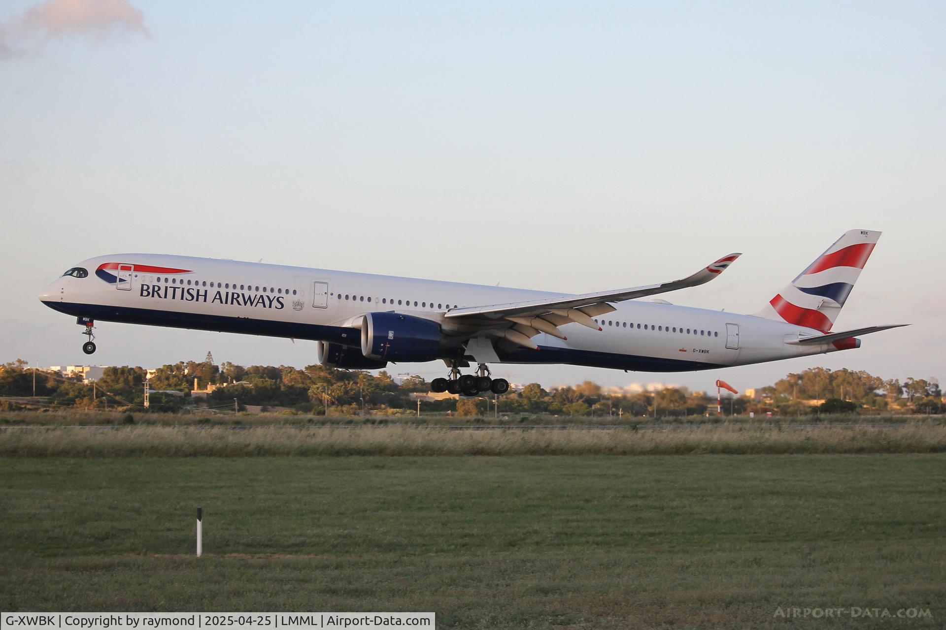 G-XWBK, 2021 Airbus A350-1041 C/N 495, Airbus A350-1041 reg G-XWBK of British Airways on final approach RW31. The aircraft came for some maintenance by LTMalta.
