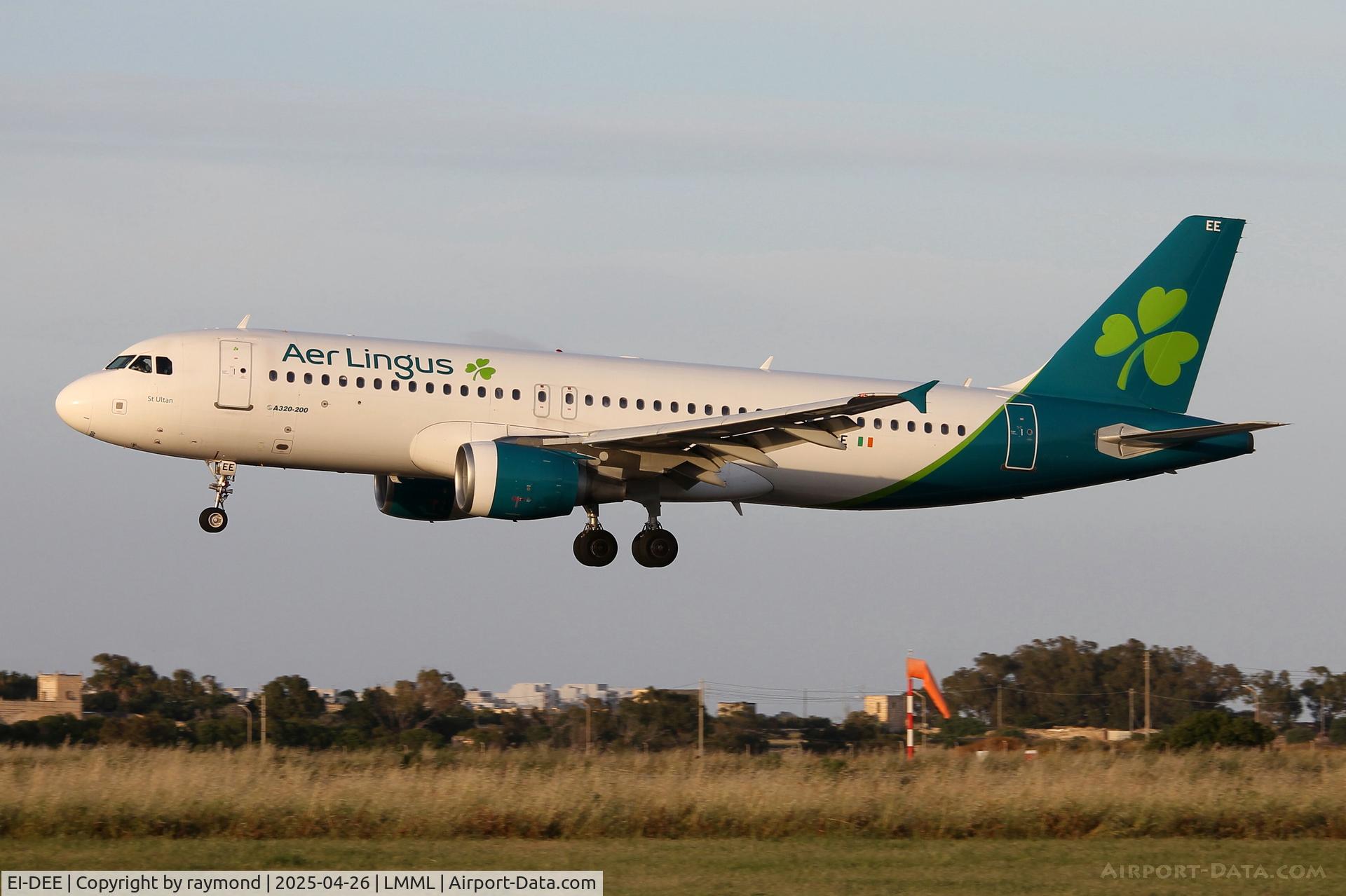 EI-DEE, 2004 Airbus A320-214 C/N 2250, Airbus A320-214 reg EI-DEE of Aer Lingus landing in Malta in the last rays of sun.