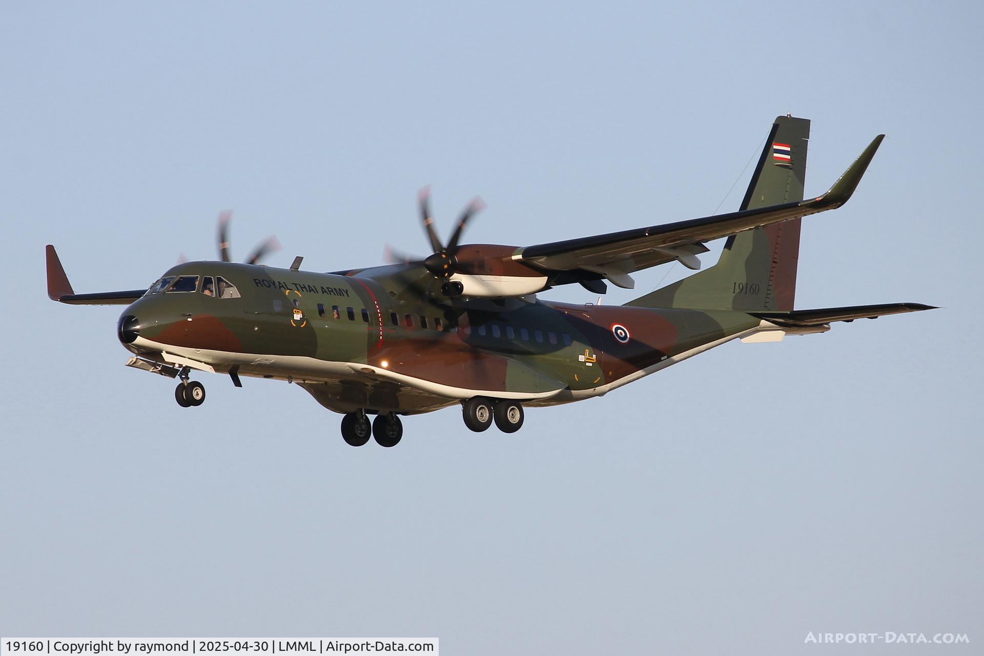 19160, 2019 CASA C-295W C/N S-160, CASA C-295W reg 19160 of Royal Thai Army on short finals to RW31 at Malta from Seville. 