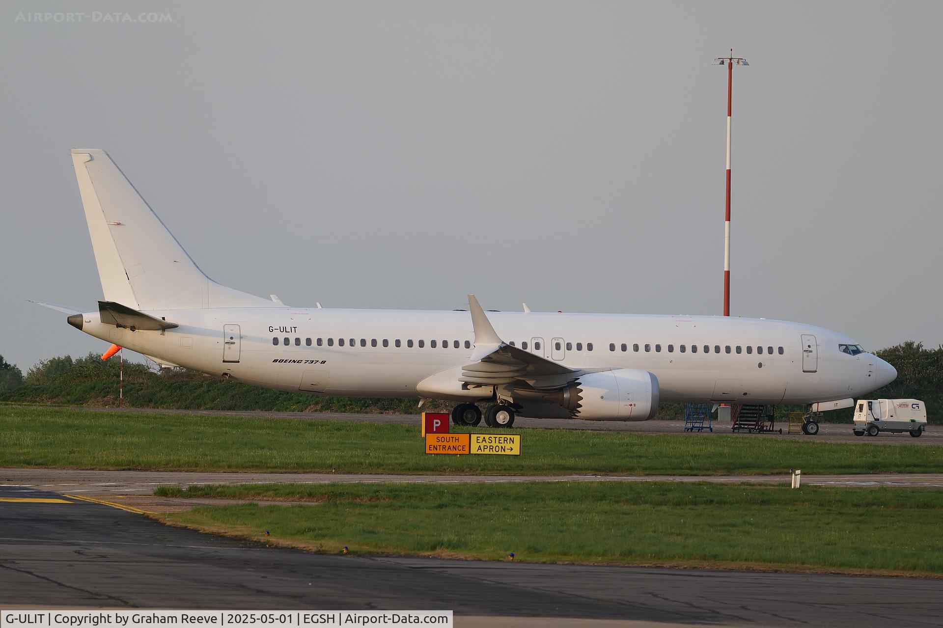 G-ULIT, 2018 Boeing 737 MAX-8 C/N 43001, Parked at Norwich.