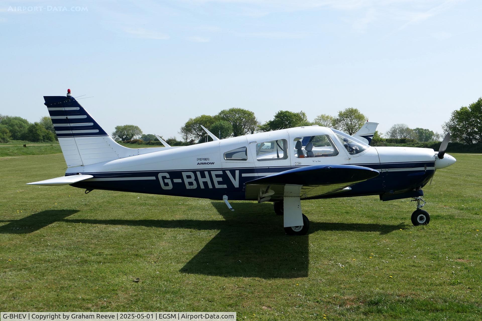 G-BHEV, 1974 Piper PA-28R-200-2 Cherokee Arrow II C/N 28R-7435159, Parked at Beccles.