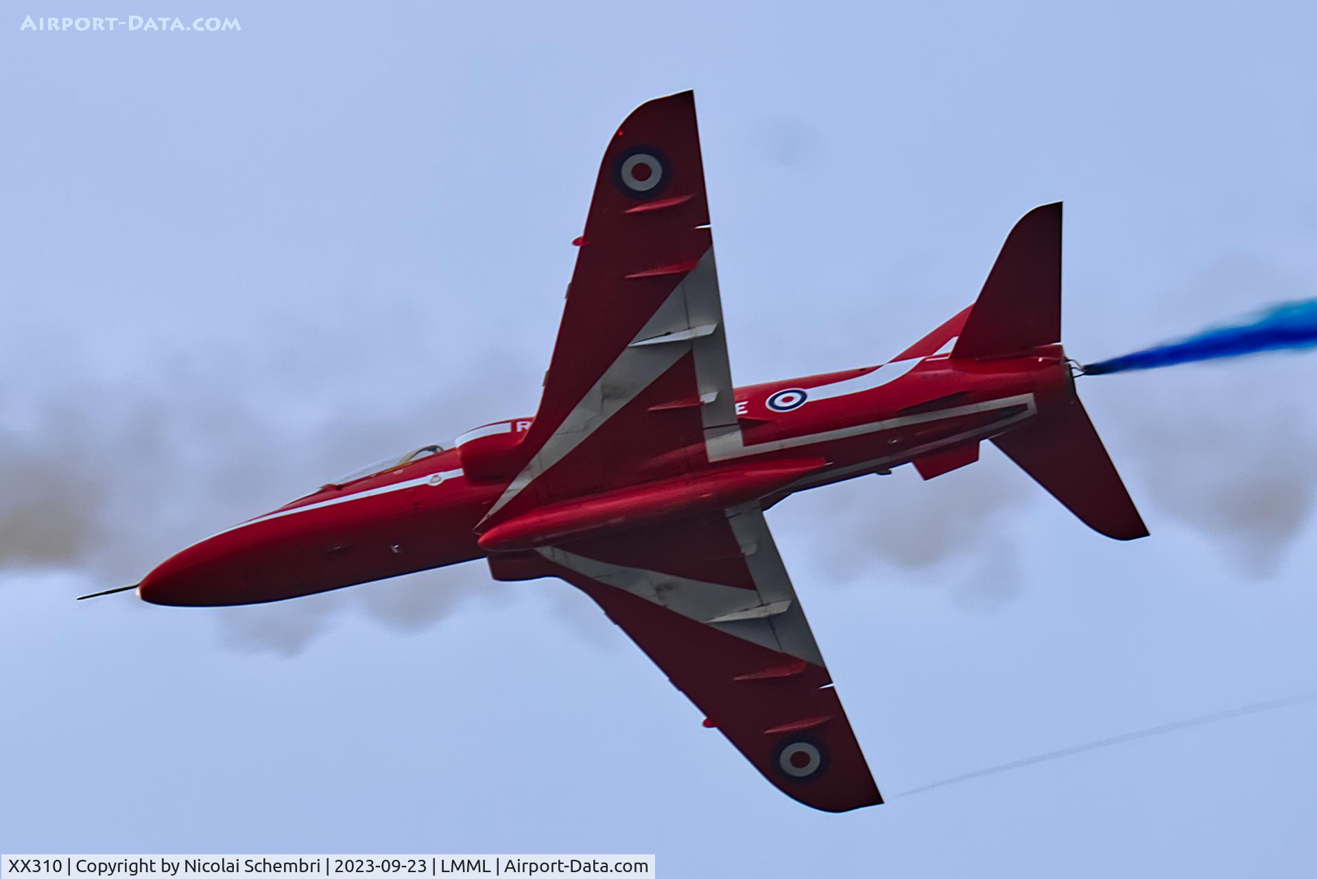 XX310, 1980 Hawker Siddeley Hawk T.1W C/N 145/312135, Flying display at the Malta International Airshow 2023.