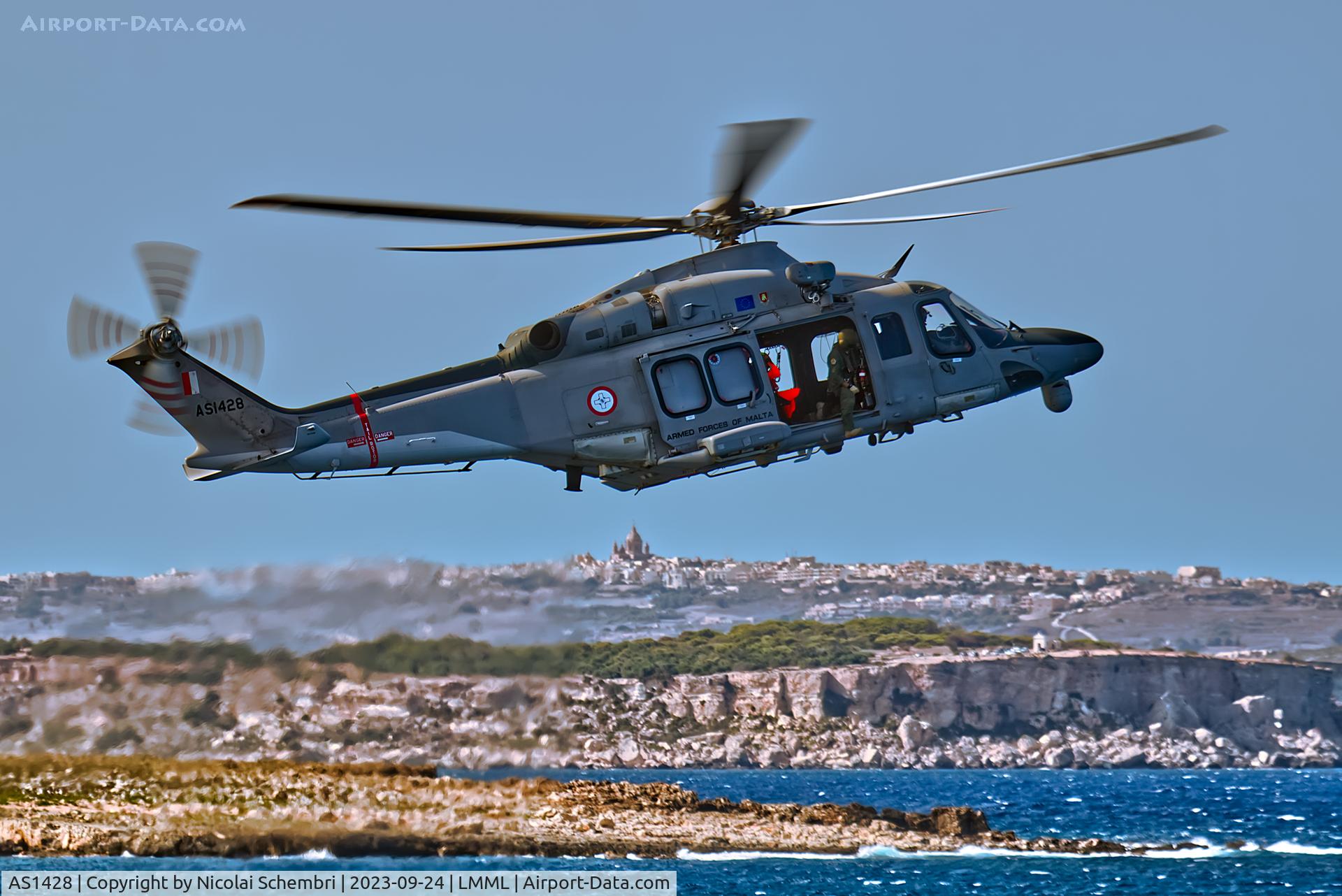 AS1428, 2014 AgustaWestland AW-139 C/N 31560, Flying display at the Malta International Airshow 2023.