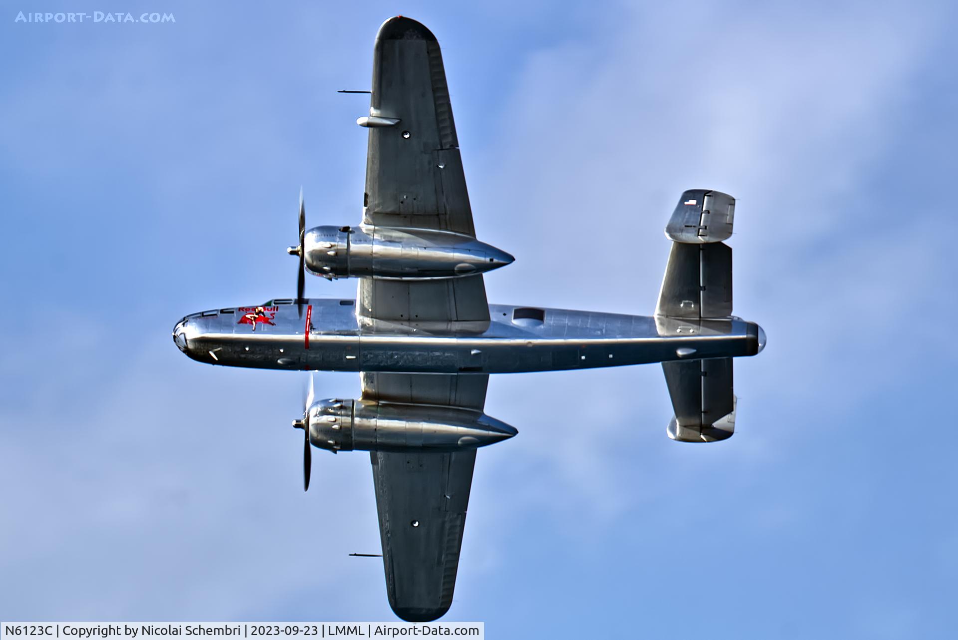 N6123C, 1945 North American B-25J-30-NC Mitchell Mitchell C/N 108-47647, Flying display at the Malta International Airshow 2023.