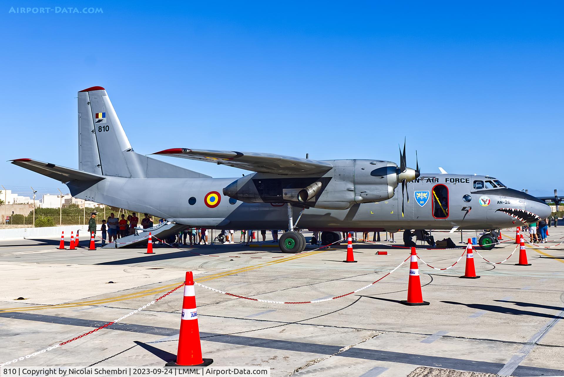 810, 1985 Antonov An-26 C/N 13810, Static display at the Malta International Airshow 2023.