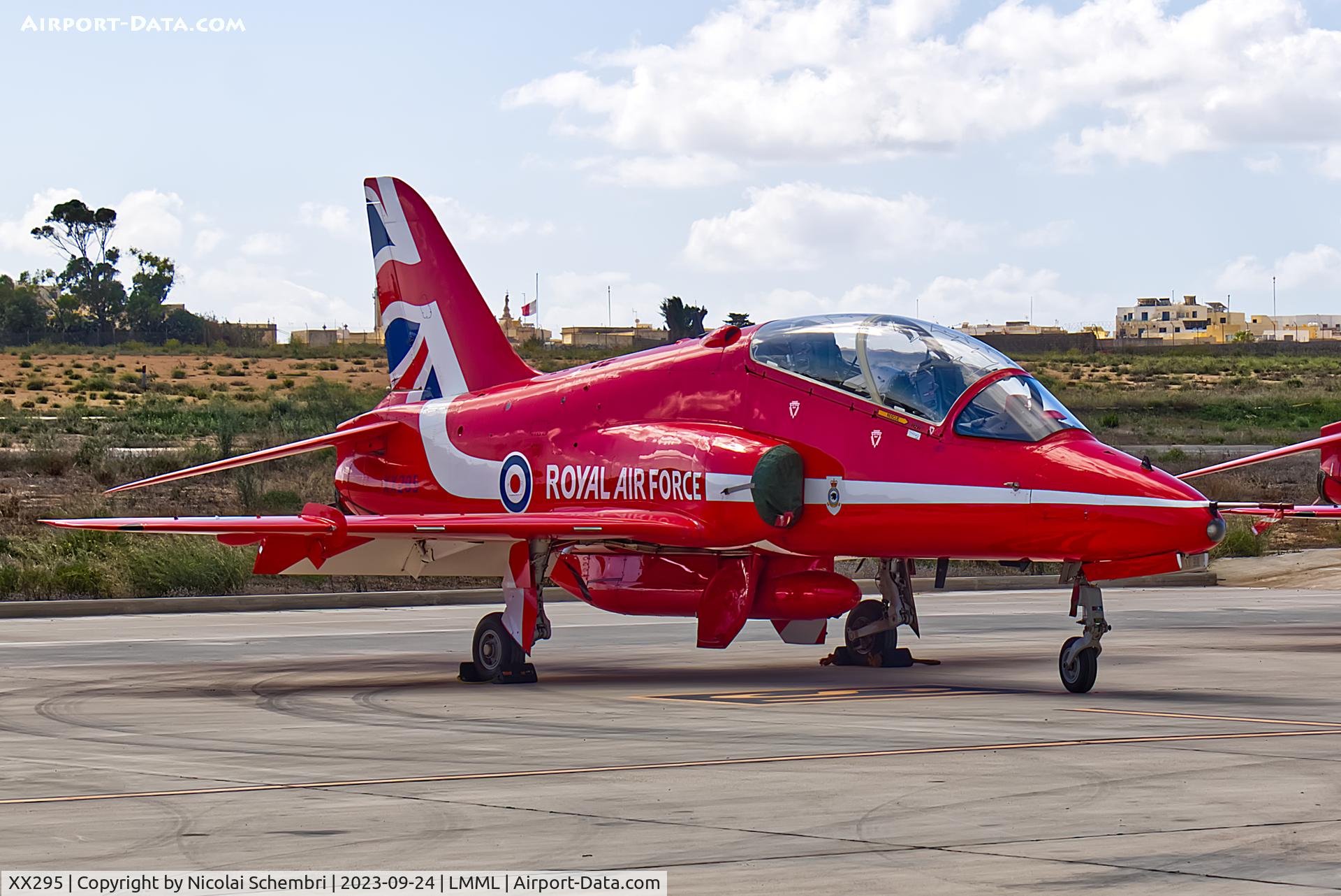 XX295, 1979 Hawker Siddeley Hawk T.1W C/N 124/312120, Static display at the Malta International Airshow 2023.